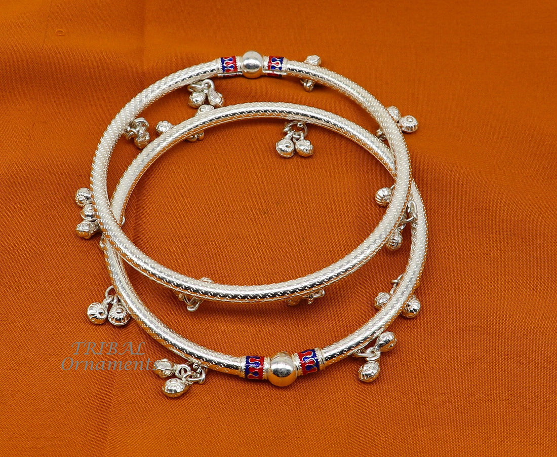 925 Sterling silver Handmade indian traditional women's charming noisy jingling bells foot kada ankle kada bracelet tribal jewelry nsfk88 - TRIBAL ORNAMENTS