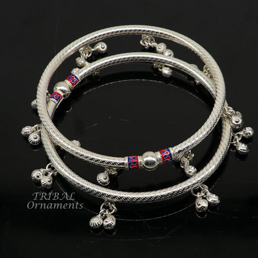 925 Sterling silver Handmade indian traditional women's charming noisy jingling bells foot kada ankle kada bracelet tribal jewelry nsfk88 - TRIBAL ORNAMENTS