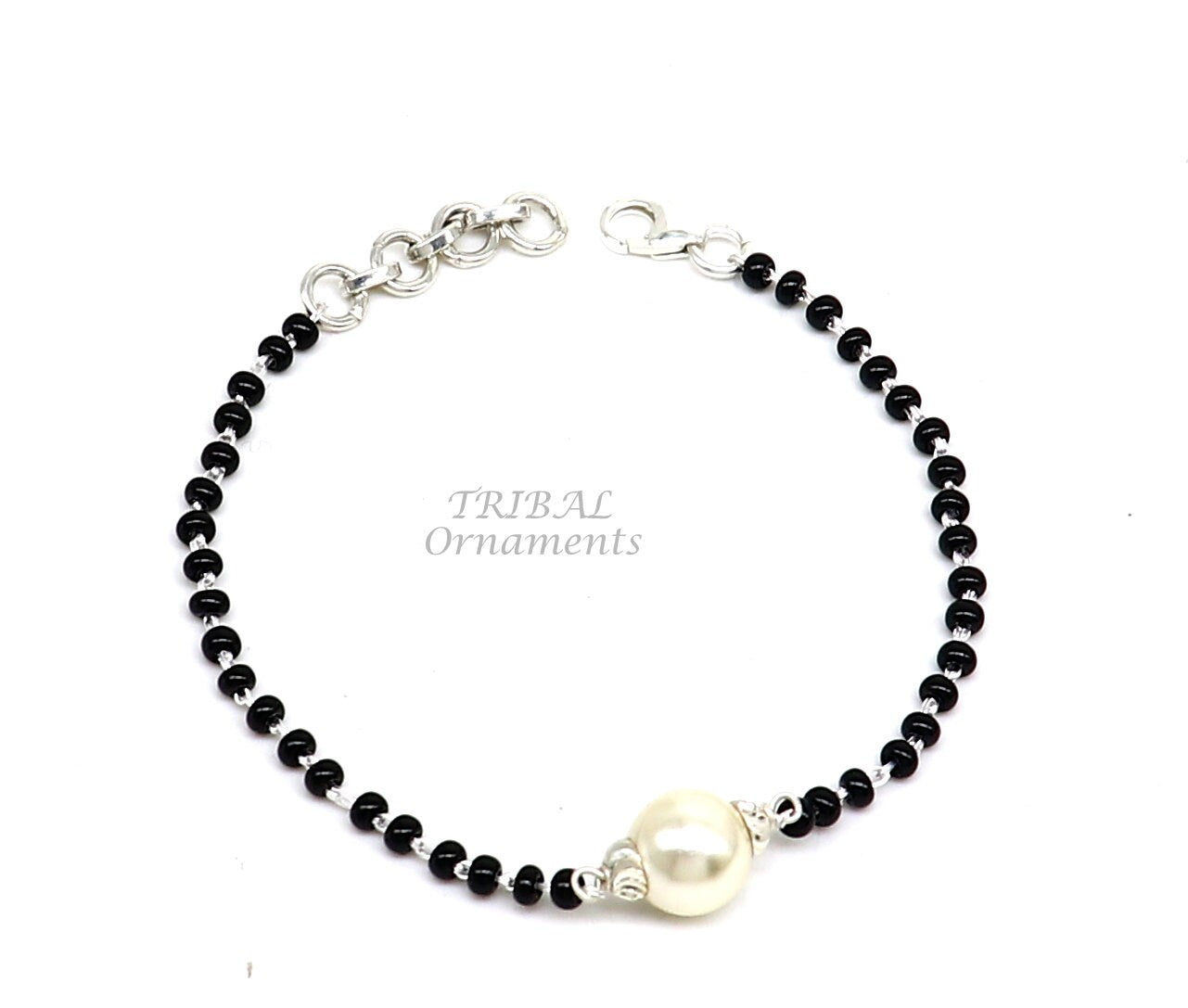 925 sterling silver customized black beads Nazariya bracelet, protect from evil eyes, Best girl's bracelet stylish jewelry india sbr451 - TRIBAL ORNAMENTS