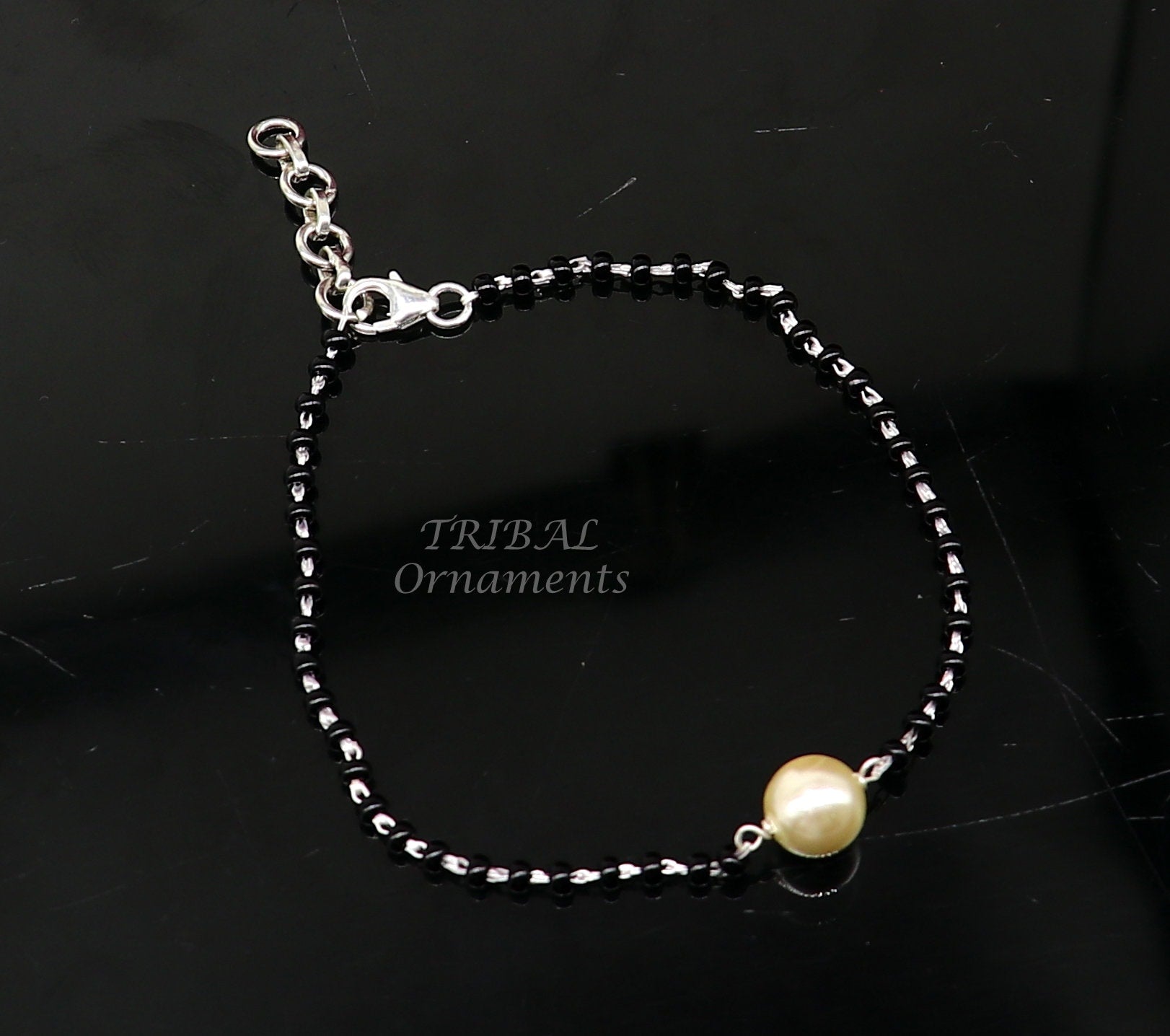925 sterling silver modern cultural black beaded all sizes girls bracelet Combo use bracelet or anklets, best Mangalsutra bracelet sbr455 - TRIBAL ORNAMENTS