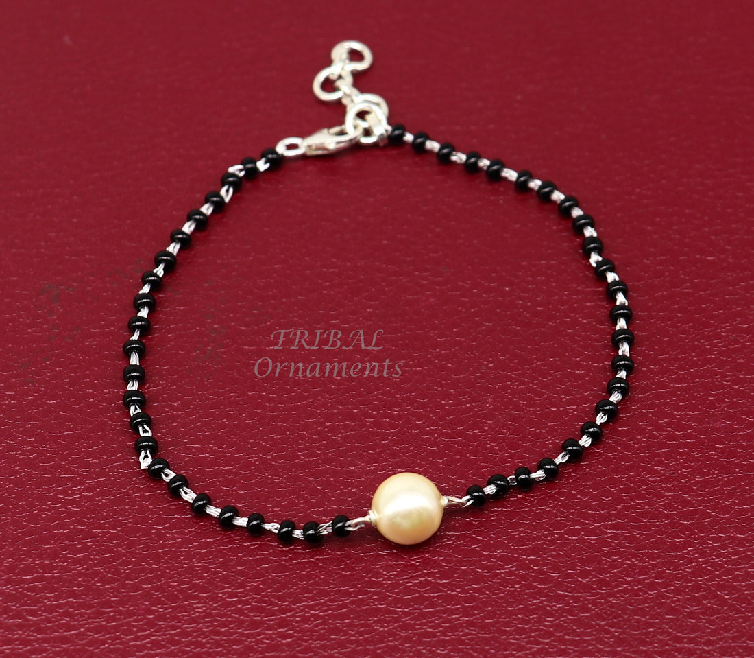 925 sterling silver modern cultural black beaded all sizes girls bracelet Combo use bracelet or anklets, best Mangalsutra bracelet sbr455 - TRIBAL ORNAMENTS