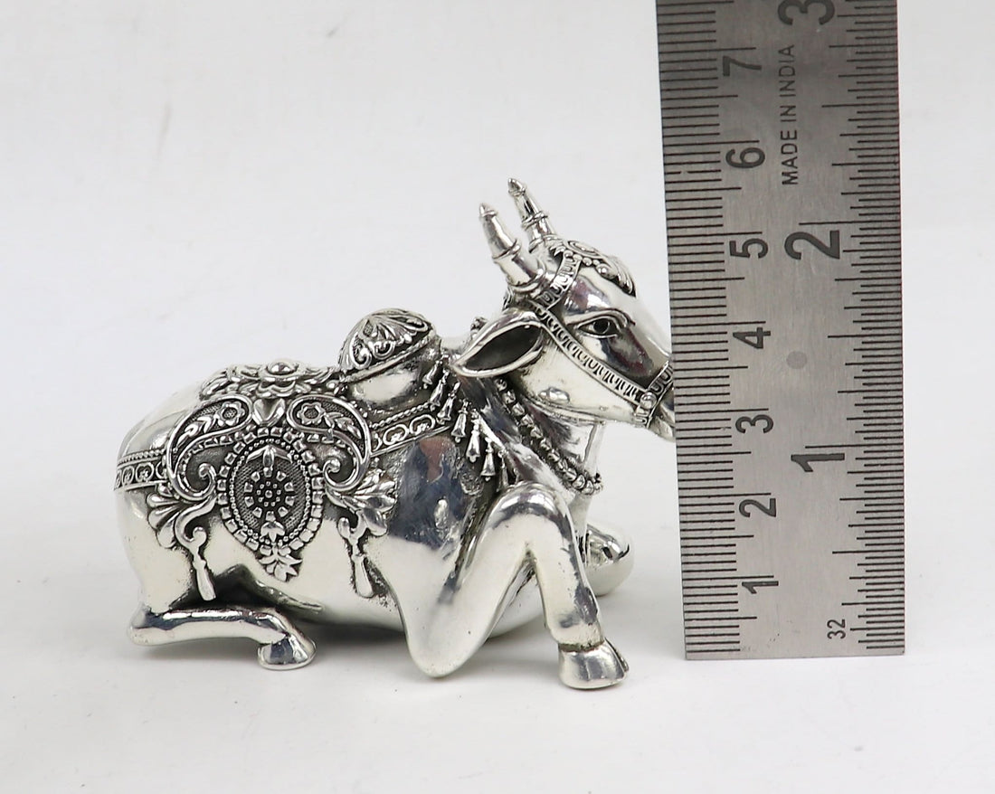 925 Sterling silver Lord Shiva Vahan Nandi Maharaj handmade small article for puja, best gift for lord Shiva, divine Nandi statue su998 - TRIBAL ORNAMENTS