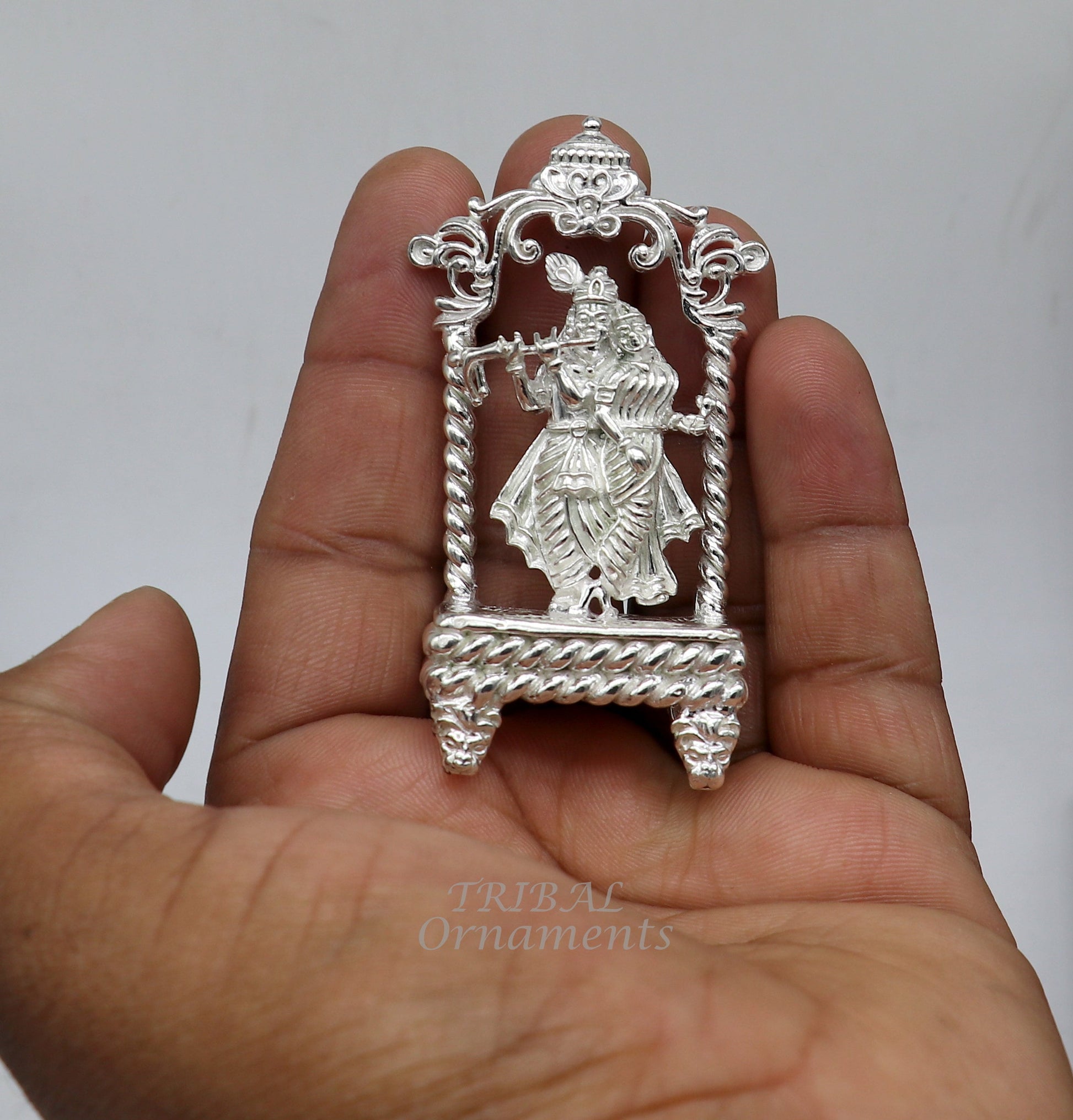 925 sterling silver handmade Divine Hindu god Krishna with Radha blessing Statue, Stunning Radha kishan figurine puja article su999 - TRIBAL ORNAMENTS