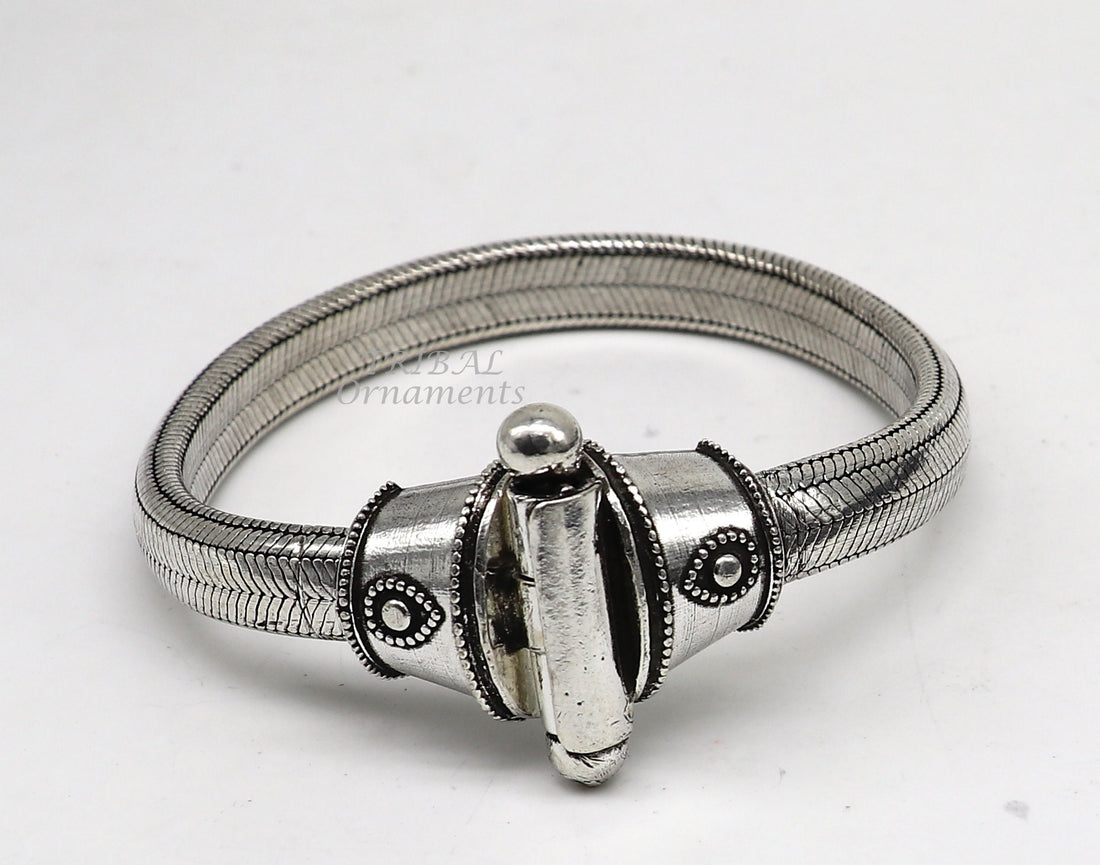 8mm 8.5" solid Half round D shape 925 sterling silver gorgeous snake chain flexible bracelet belt unisex heavy bracelet India sbr433 - TRIBAL ORNAMENTS