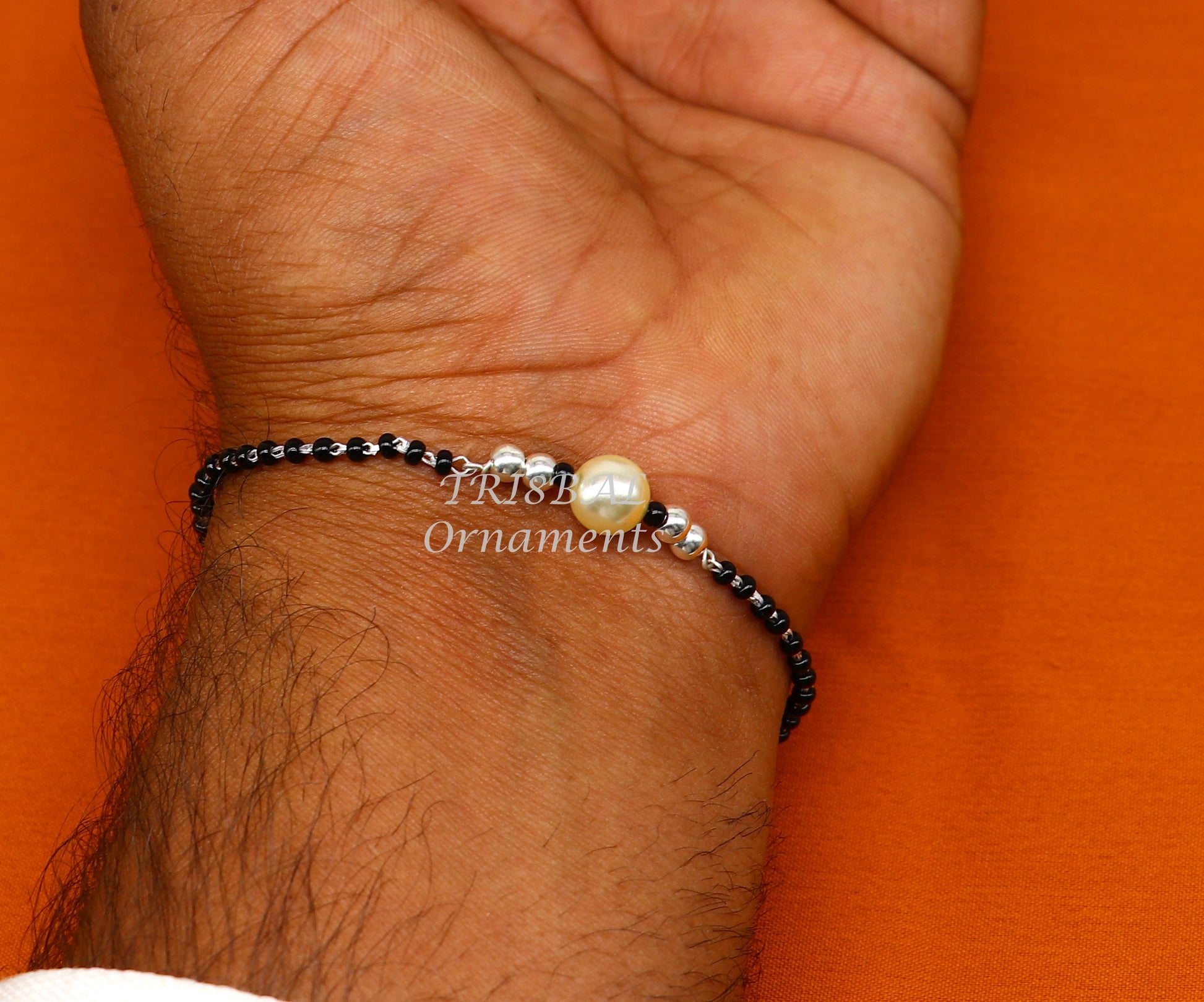 All sizes 925 sterling silver customized black beads Nazariya bracelet use as an anklets Best girl's bracelet stylish jewelry india sbr457 - TRIBAL ORNAMENTS