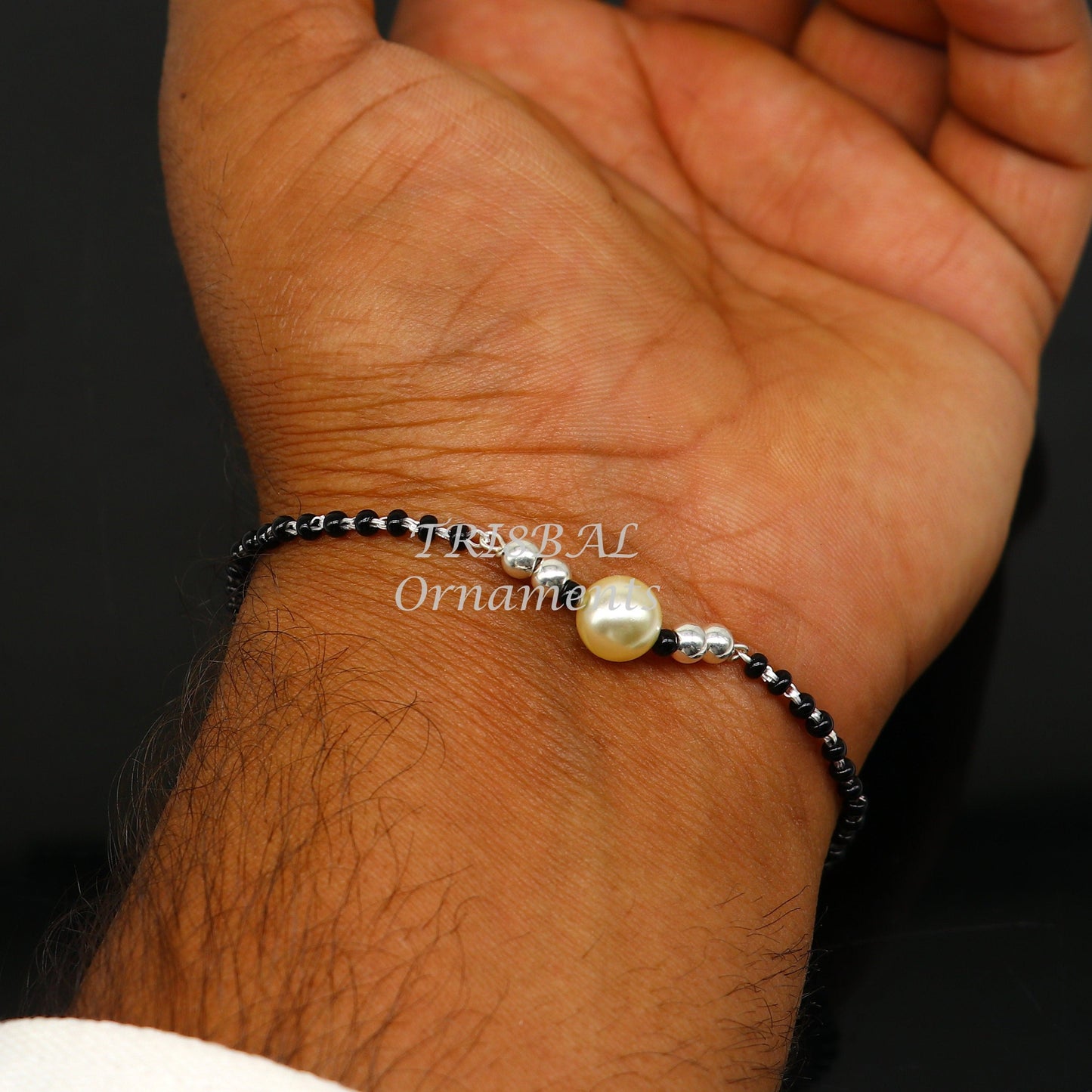 All sizes 925 sterling silver customized black beads Nazariya bracelet use as an anklets Best girl's bracelet stylish jewelry india sbr457 - TRIBAL ORNAMENTS