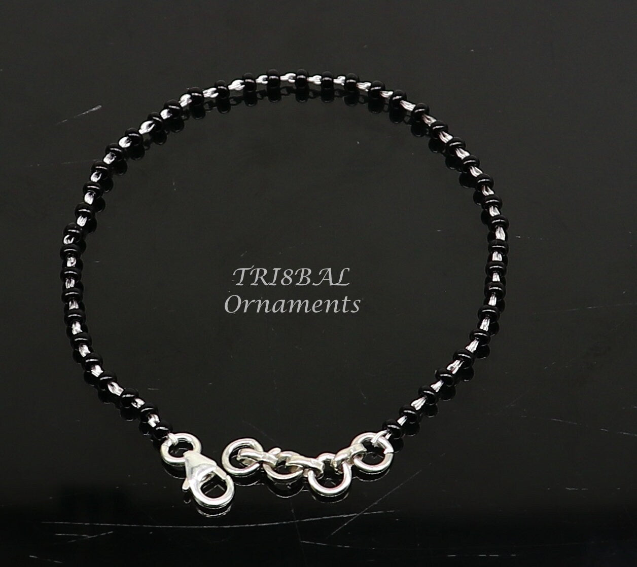 925 sterling silver modern cultural black beaded all sizes girls bracelet Combo use bracelet or anklets, best Mangalsutra bracelet sbr459 - TRIBAL ORNAMENTS