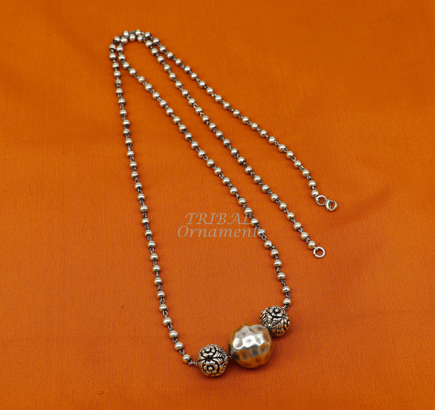 925 sterling silver handmade 4mm beads long necklace, unique ball design pendant traditional cultural functional necklace jewelry  set542 - TRIBAL ORNAMENTS