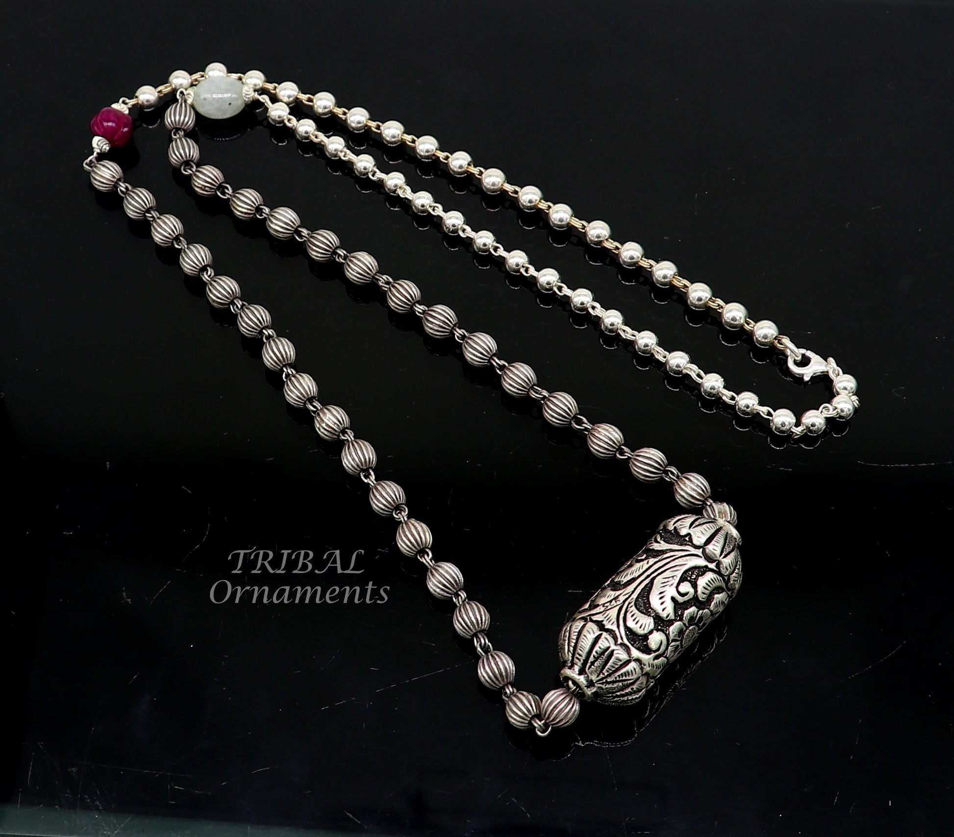 925 sterling silver handmade vintage designer stylish beaded long necklace, wedding brides charm Guttapusalu necklace ethnic jewelry SET522 - TRIBAL ORNAMENTS