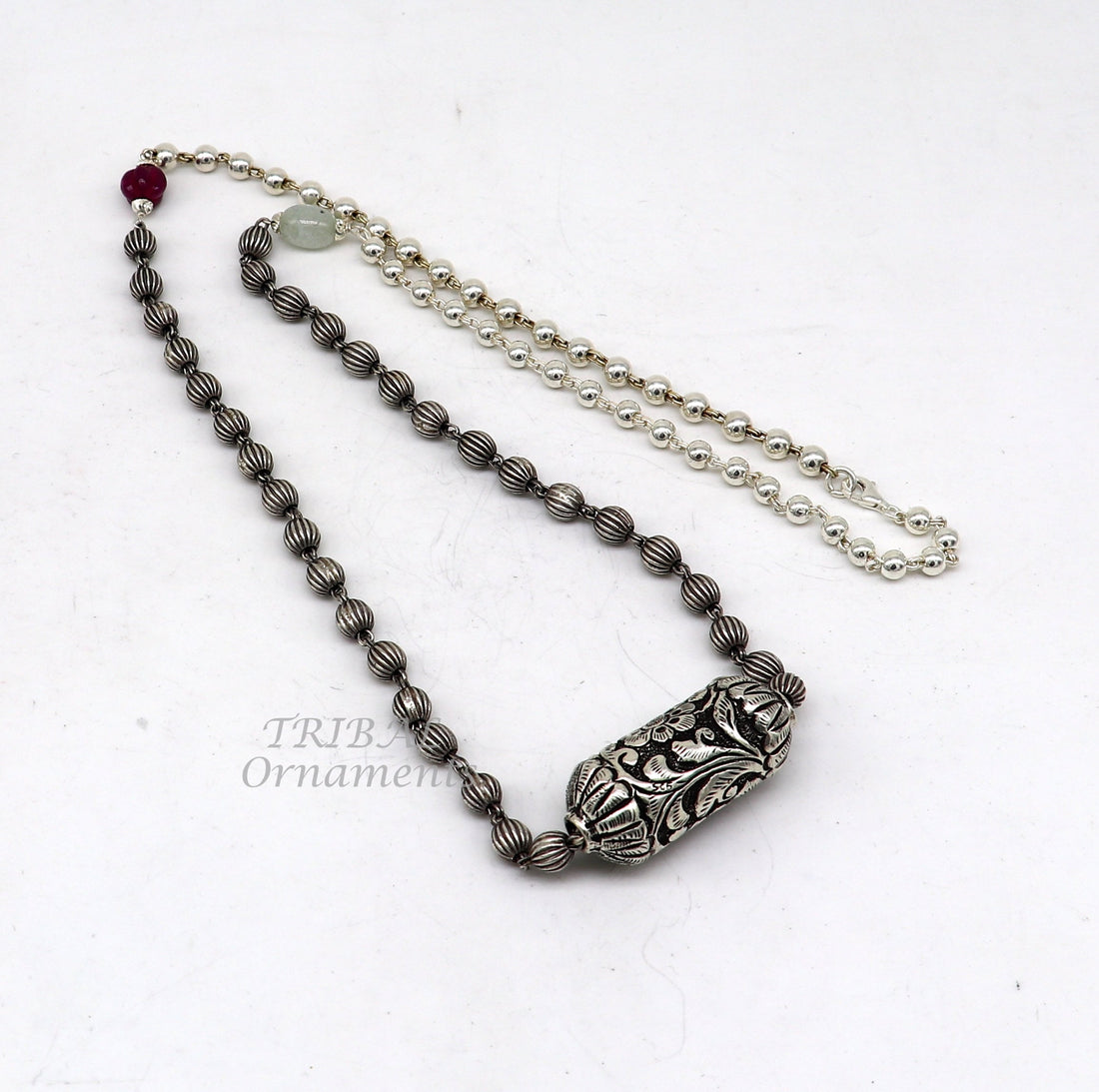 925 sterling silver handmade vintage designer stylish beaded long necklace, wedding brides charm Guttapusalu necklace ethnic jewelry SET522 - TRIBAL ORNAMENTS