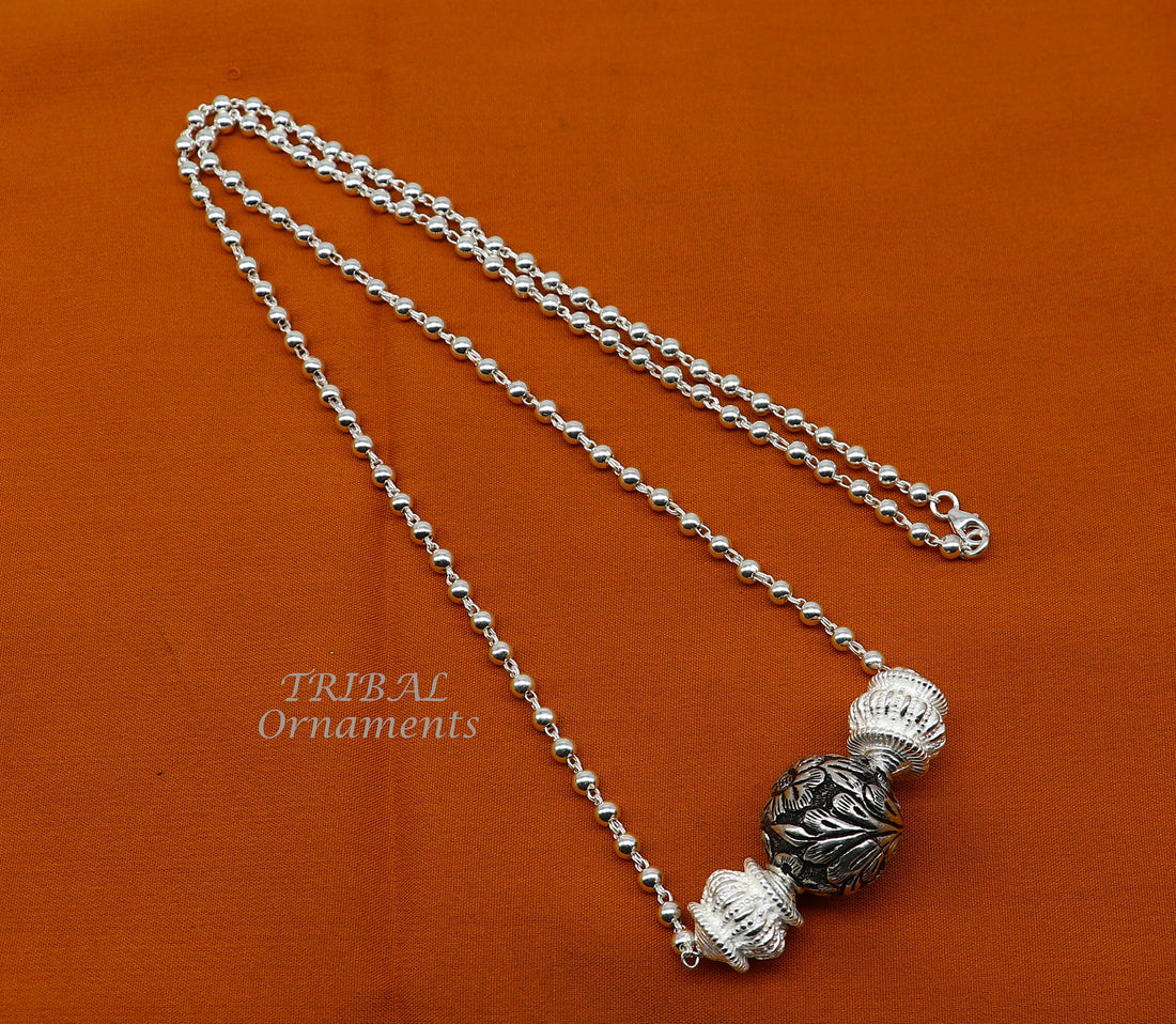 925 sterling silver handmade vintage designer stylish beaded long necklace, wedding brides charm Guttapusalu necklace ethnic jewelry SET523 - TRIBAL ORNAMENTS