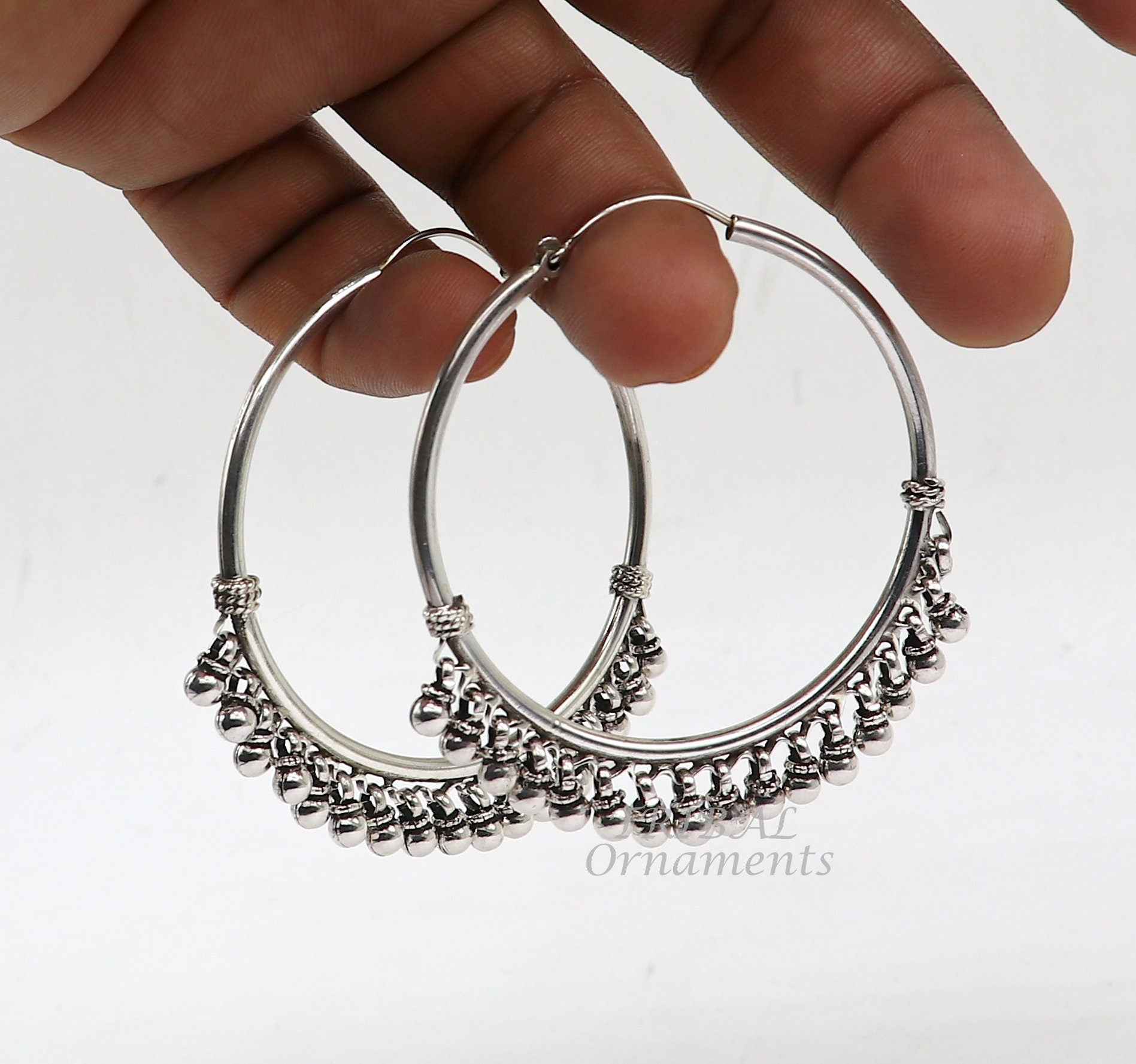 925 sterling silver handmade hoop earring elegant delegate Bali, hanging bells, hook, hoop gifting gorgeous tribal customized jewelry s1116 - TRIBAL ORNAMENTS