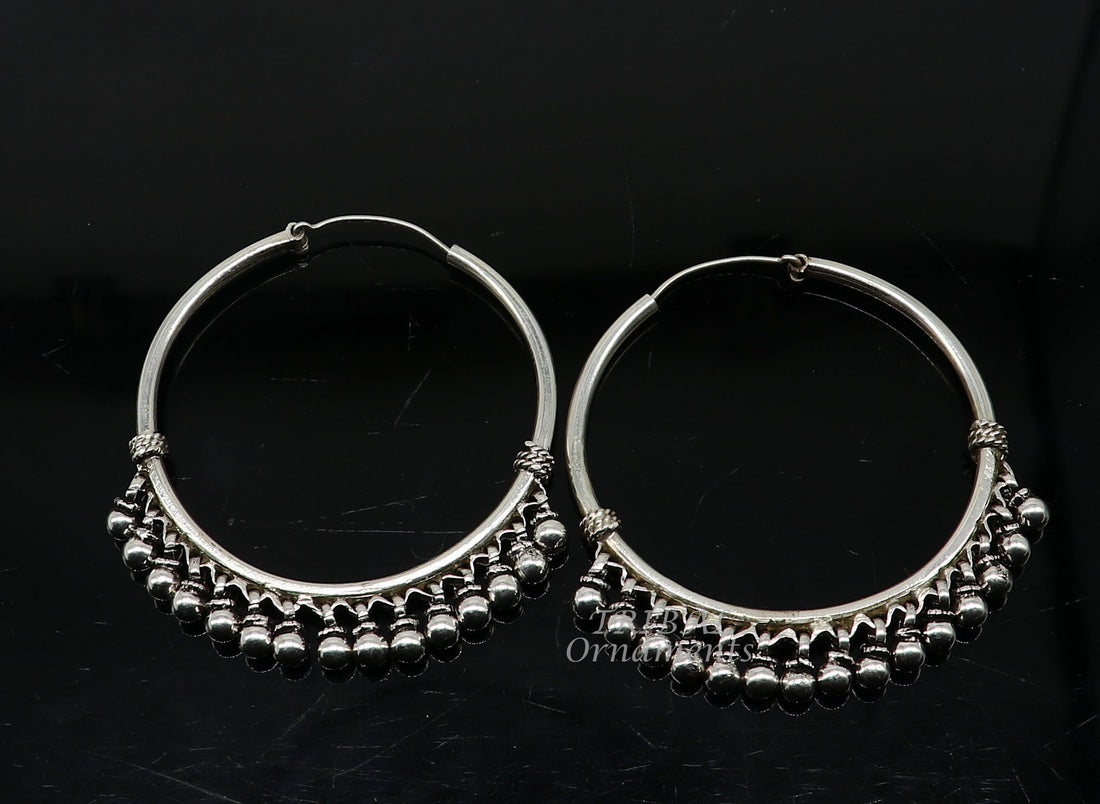 925 sterling silver handmade hoop earring elegant delegate Bali, hanging bells, hook, hoop gifting gorgeous tribal customized jewelry s1117 - TRIBAL ORNAMENTS