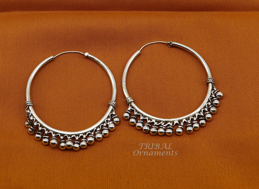 925 sterling silver handmade hoop earring elegant delegate Bali, hanging bells, hook, hoop gifting gorgeous tribal customized jewelry s1117 - TRIBAL ORNAMENTS