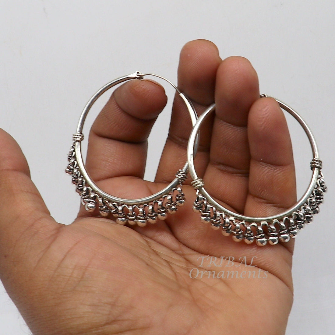 925 sterling silver handmade hoop earring elegant delegate Bali, hanging bells, hook, hoop gifting gorgeous tribal customized jewelry s1117 - TRIBAL ORNAMENTS