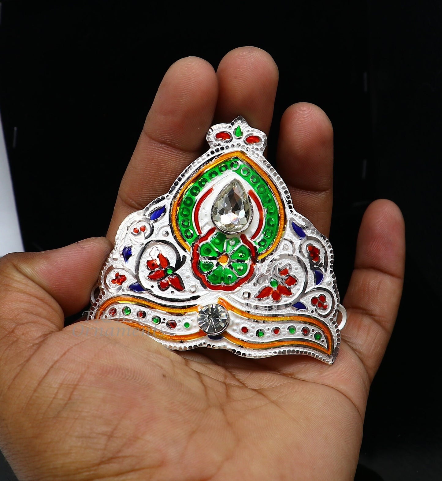 Mukut for All idols 925 sterling silver vintage enamel work design handmade mukut (crown), amazing silver god crown mukut  art su1003 - TRIBAL ORNAMENTS