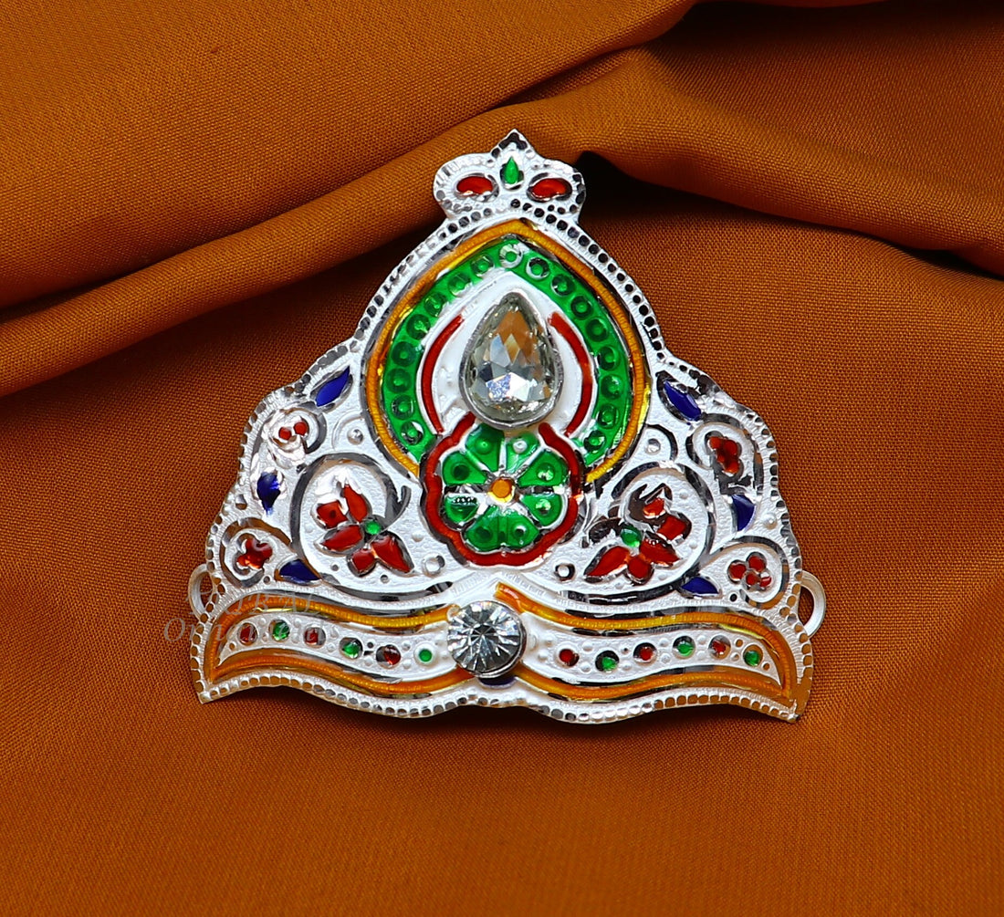 Mukut for All idols 925 sterling silver vintage enamel work design handmade mukut (crown), amazing silver god crown mukut  art su1003 - TRIBAL ORNAMENTS