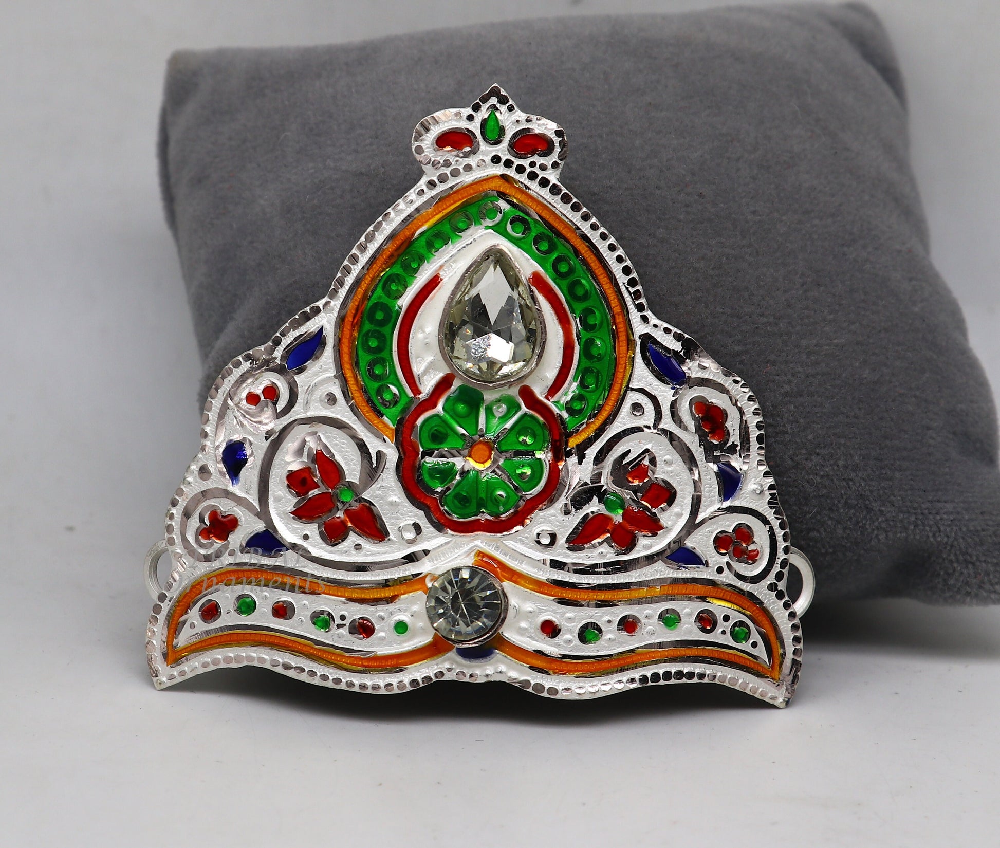 Mukut for All idols 925 sterling silver vintage enamel work design handmade mukut (crown), amazing silver god crown mukut  art su1003 - TRIBAL ORNAMENTS