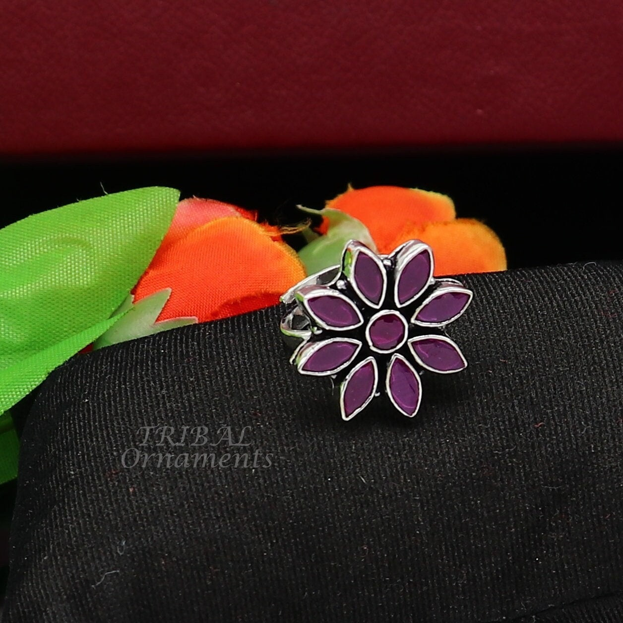 925 sterling silver handmade cut stone purple red flower design ring adjustable for all sizes best girl's gifting fashionable ring sr349 - TRIBAL ORNAMENTS