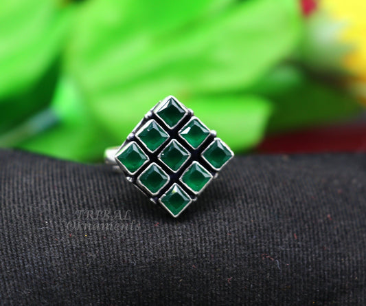 Amazing green stone Modern cultural fashionable 925 sterling silver adjustable ring, best gift for her/girls, charming jewelry india sr352 - TRIBAL ORNAMENTS
