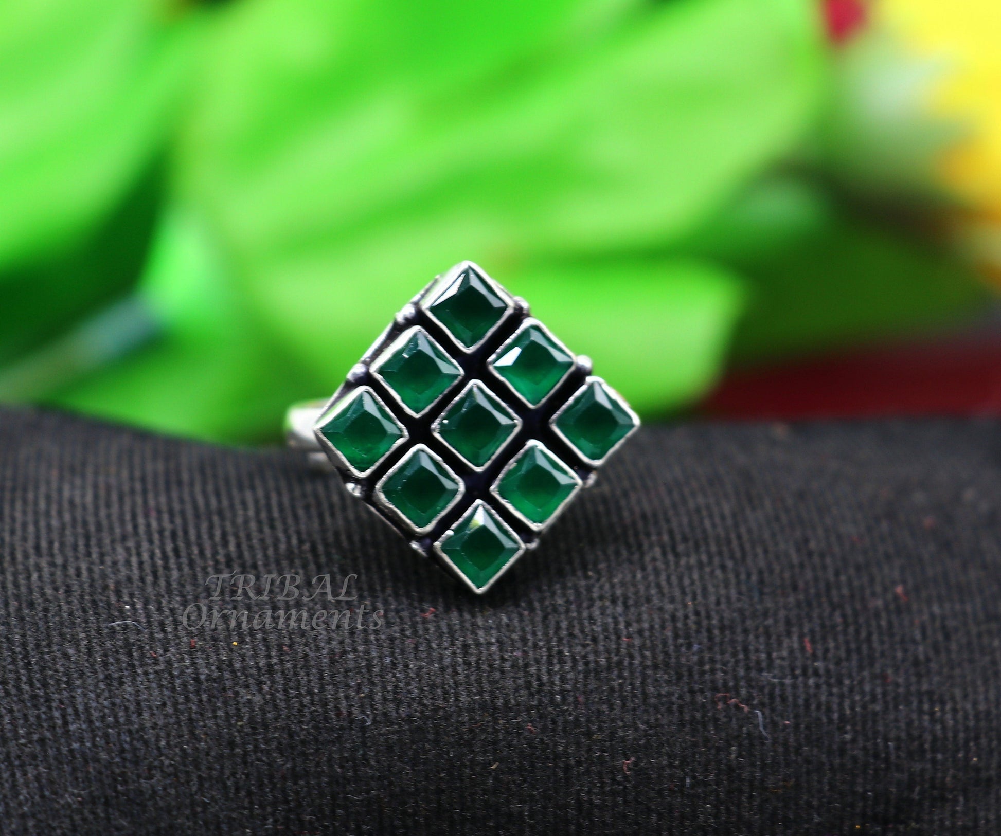 Amazing green stone Modern cultural fashionable 925 sterling silver adjustable ring, best gift for her/girls, charming jewelry india sr352 - TRIBAL ORNAMENTS