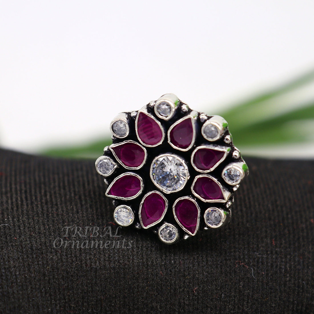 925 sterling silver handmade cubic zirconia and red stone ring adjustable for all sizes best girl's gifting fashionable stylish ring sr354 - TRIBAL ORNAMENTS