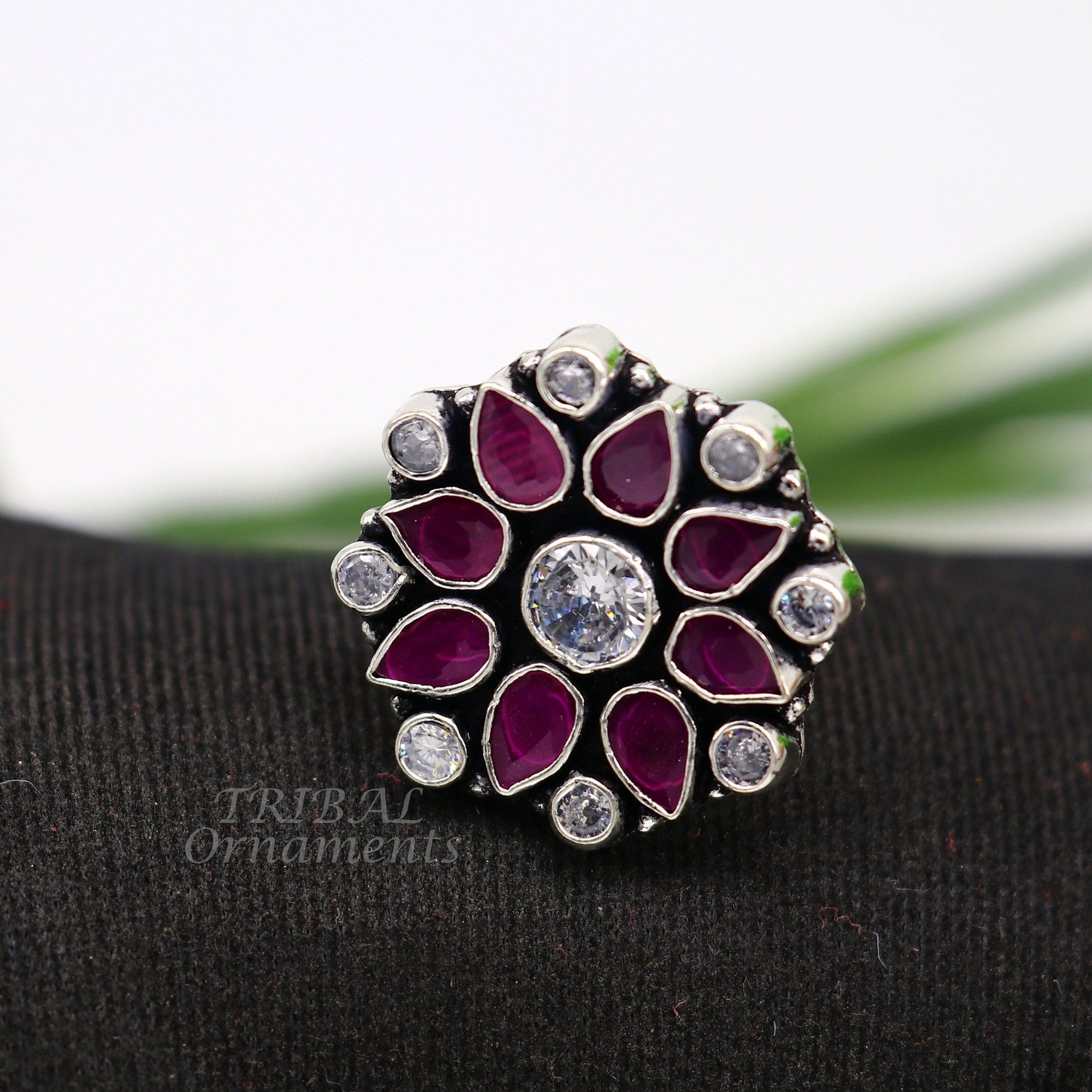 925 sterling silver handmade cubic zirconia and red stone ring adjustable for all sizes best girl's gifting fashionable stylish ring sr354 - TRIBAL ORNAMENTS