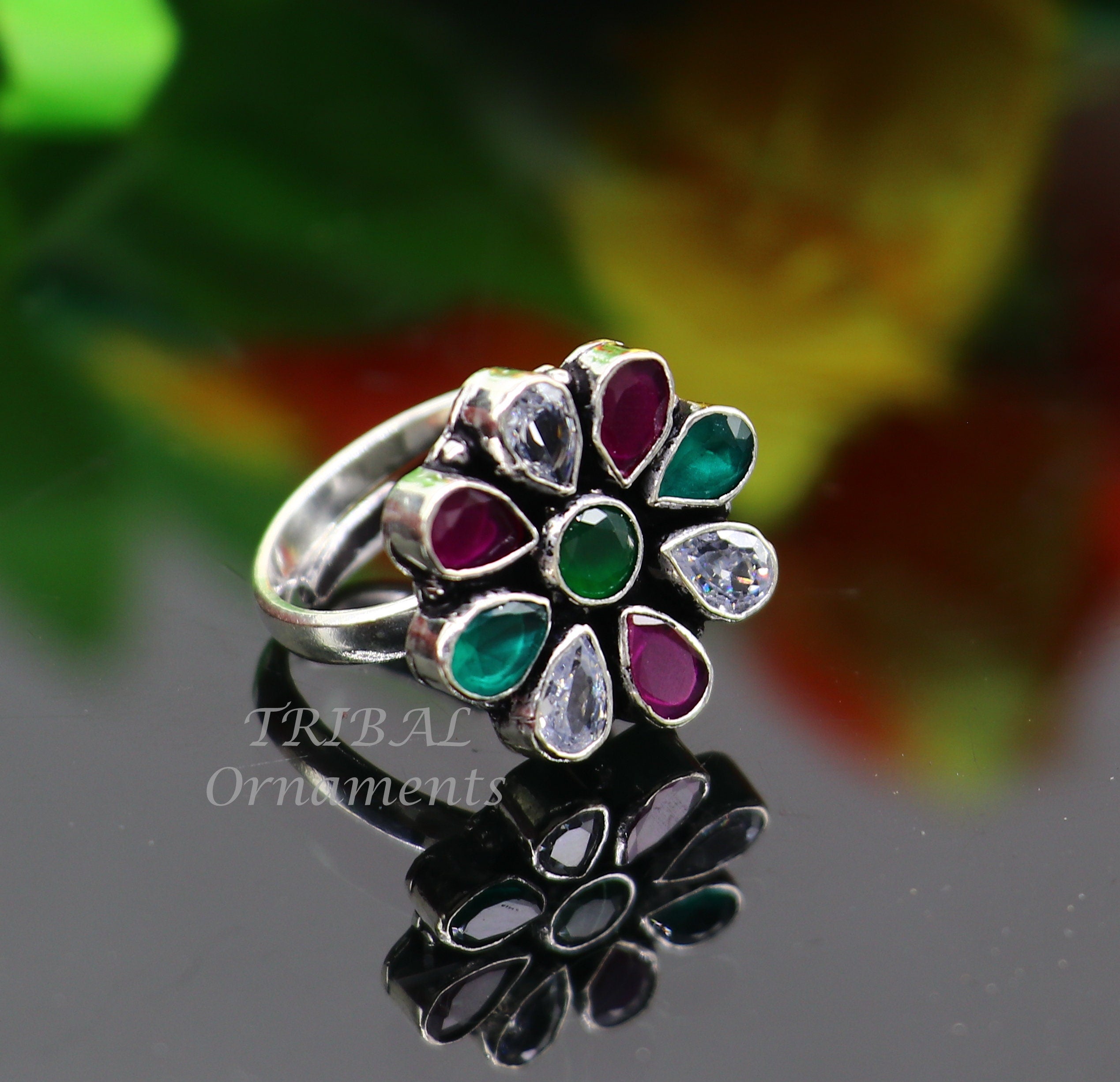 Sterling Silver Adjustable Multicolour store Cubic zirconia Gemstone Ring