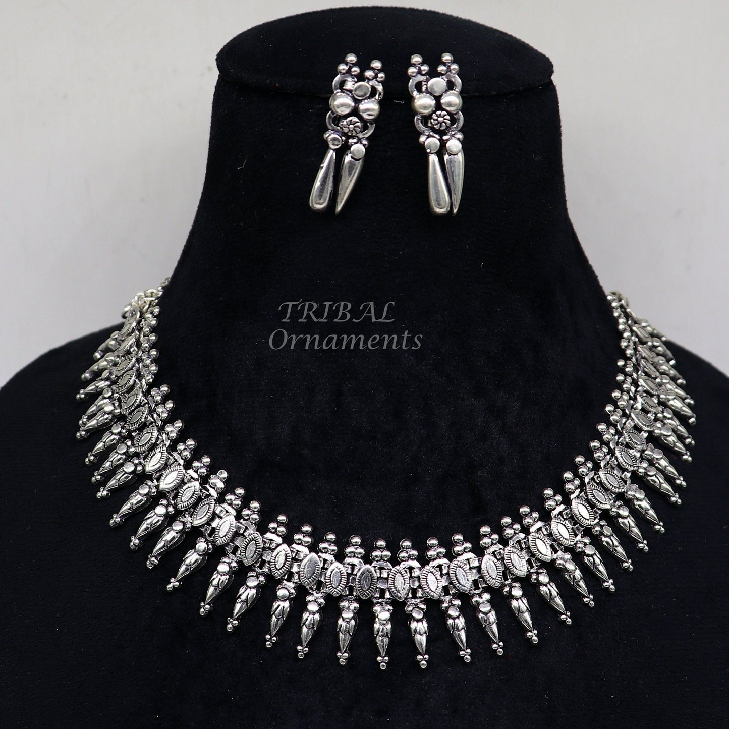 925 sterling silver Indian traditional vintage design ethnic charm necklace excellent gifting tribal brides belly dance jewelry india set565 - TRIBAL ORNAMENTS