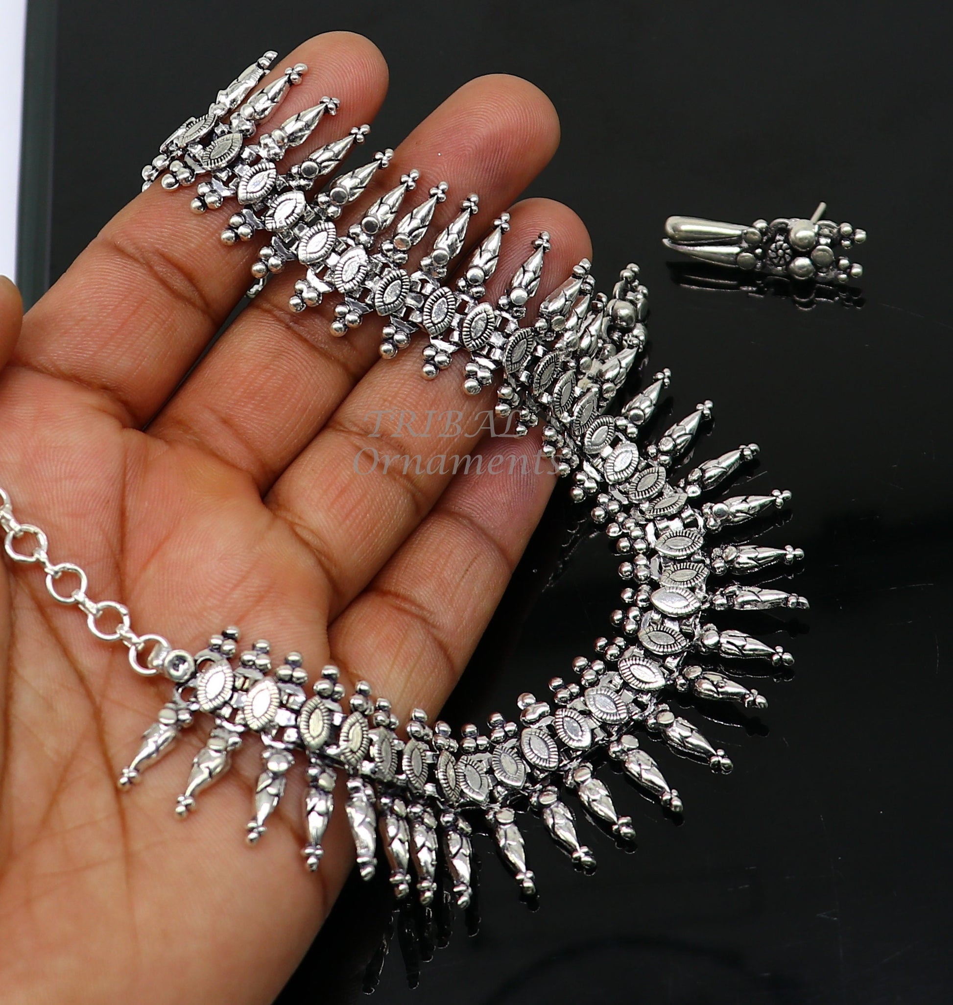 925 sterling silver Indian traditional vintage design ethnic charm necklace excellent gifting tribal brides belly dance jewelry india set565 - TRIBAL ORNAMENTS