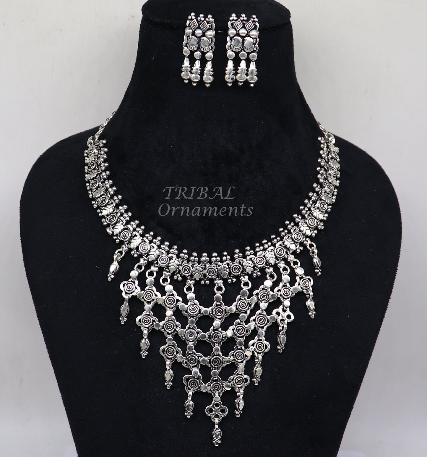 925 sterling silver Indian traditional vintage design ethnic charm necklace excellent gifting tribal brides belly dance jewelry india set566 - TRIBAL ORNAMENTS