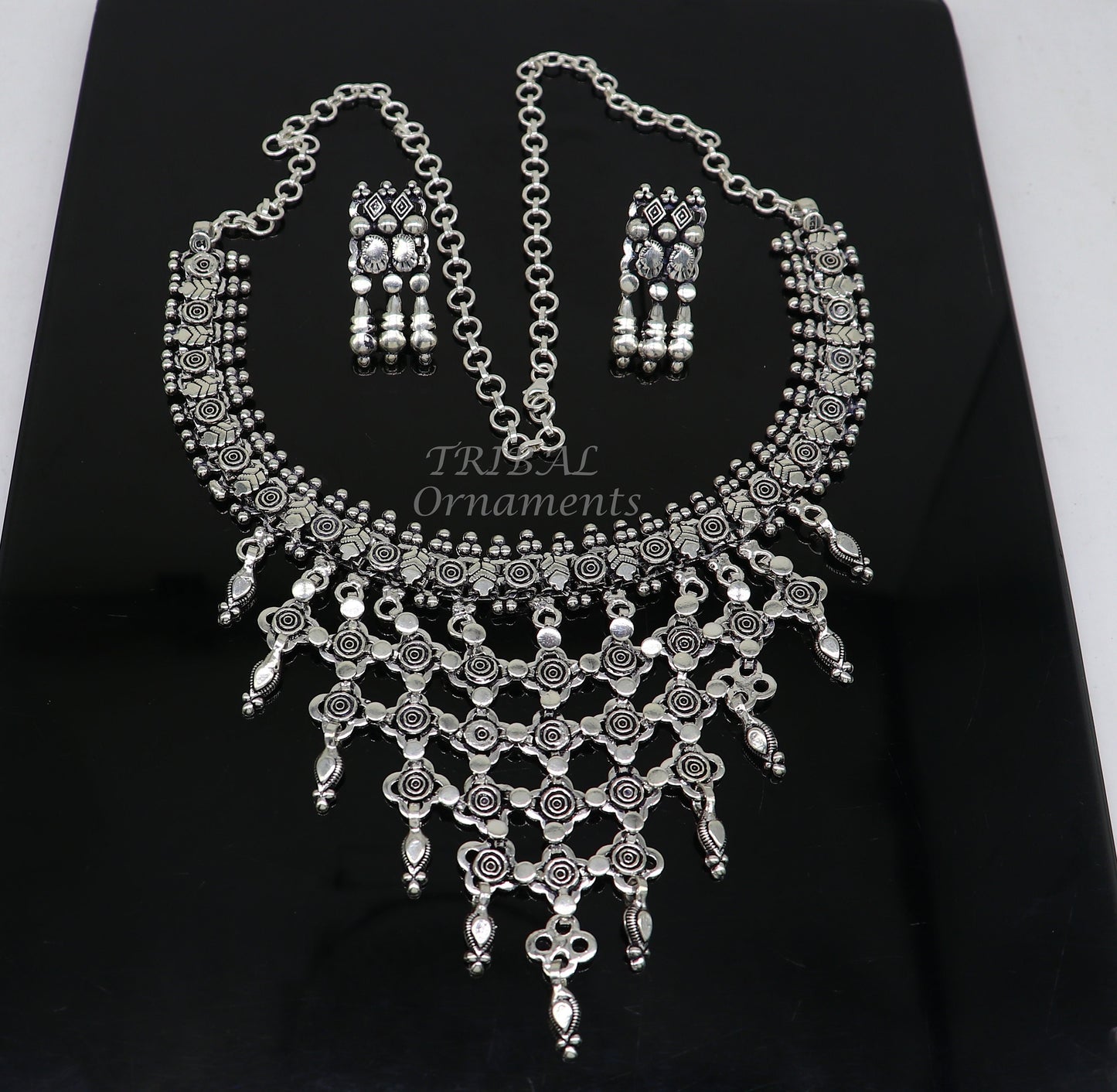 925 sterling silver Indian traditional vintage design ethnic charm necklace excellent gifting tribal brides belly dance jewelry india set566 - TRIBAL ORNAMENTS
