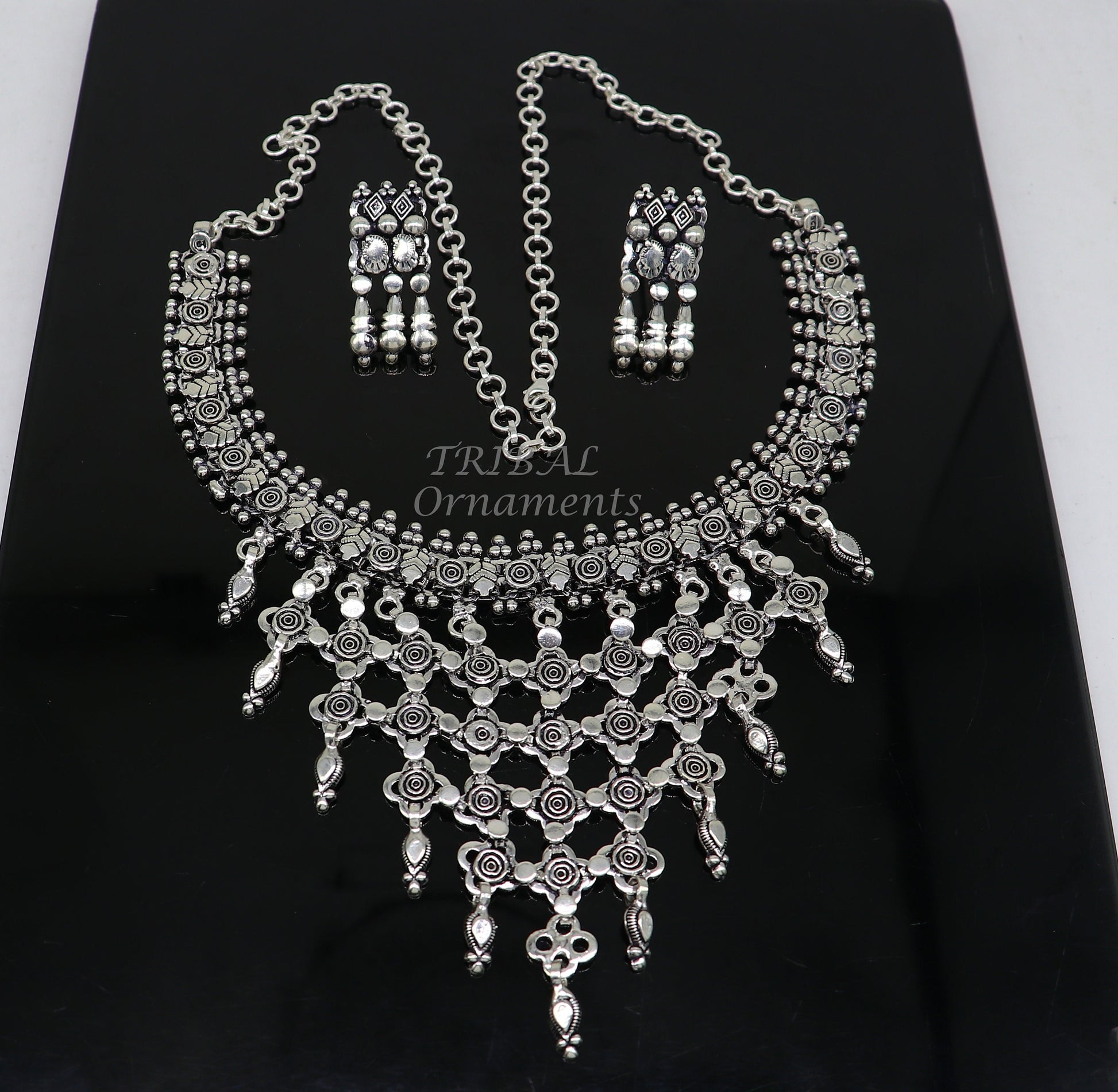 925 sterling silver Indian traditional vintage design ethnic charm necklace excellent gifting tribal brides belly dance jewelry india set566 - TRIBAL ORNAMENTS