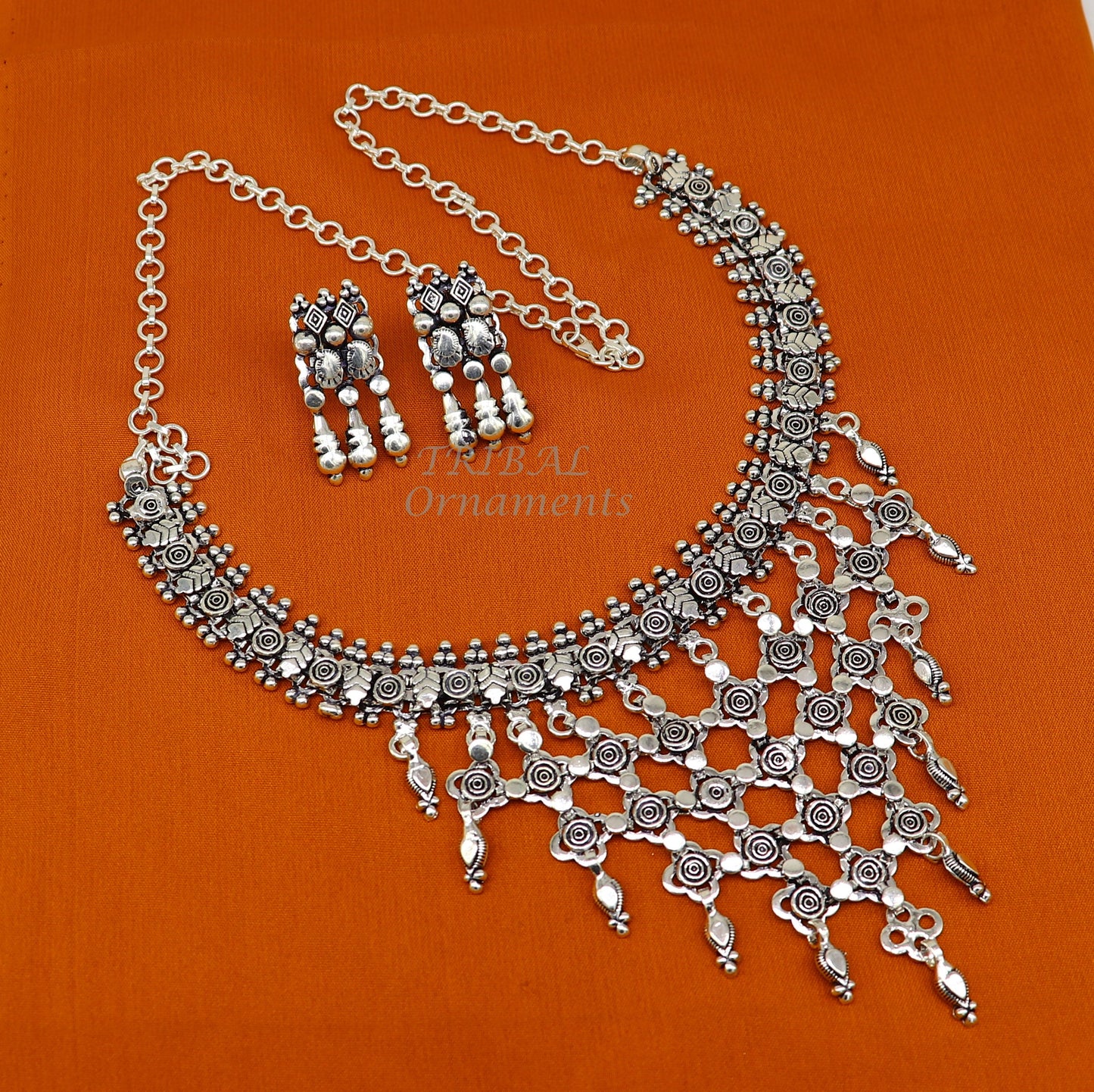 925 sterling silver Indian traditional vintage design ethnic charm necklace excellent gifting tribal brides belly dance jewelry india set566 - TRIBAL ORNAMENTS