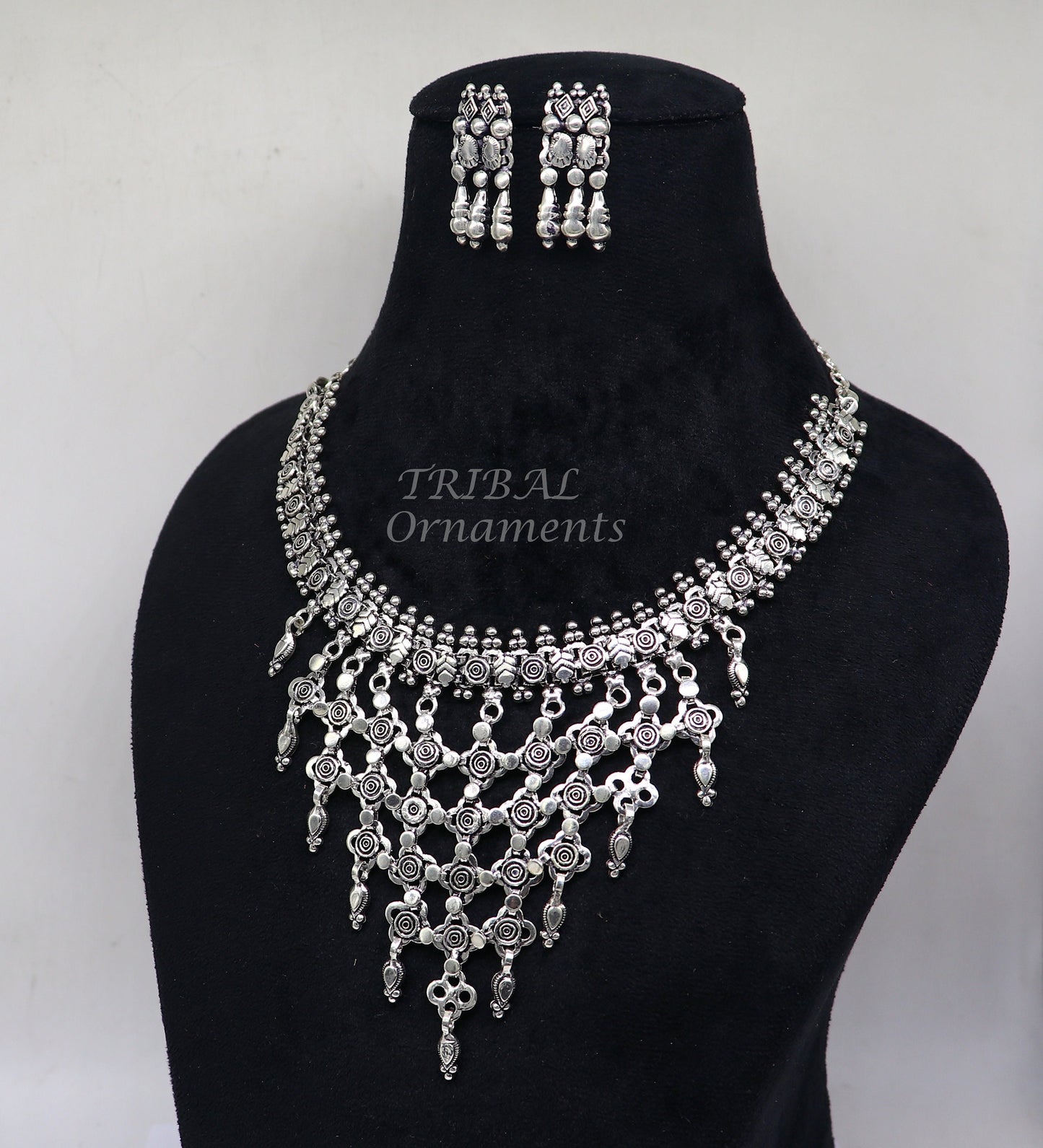 925 sterling silver Indian traditional vintage design ethnic charm necklace excellent gifting tribal brides belly dance jewelry india set566 - TRIBAL ORNAMENTS