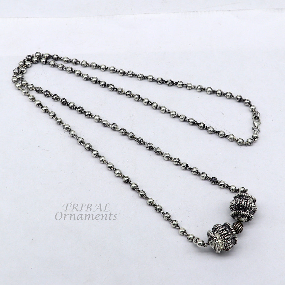 925 sterling silver 4mm beads ball chain necklace with gorgeous antique design ball pendant customized tribal classical jewelry set531 - TRIBAL ORNAMENTS