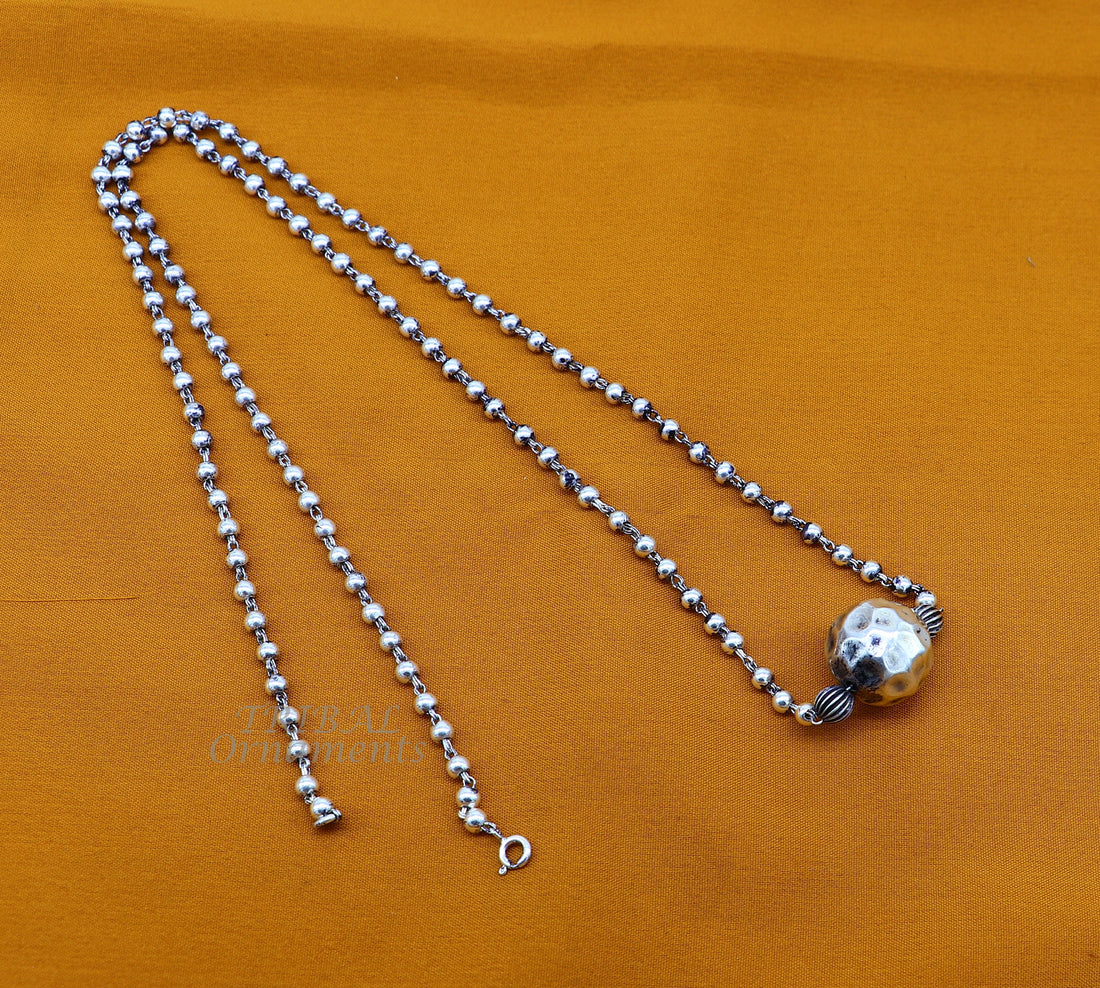 925 sterling silver 4mm beads ball chain necklace with gorgeous antique design ball pendant customized tribal classical jewelry set532 - TRIBAL ORNAMENTS