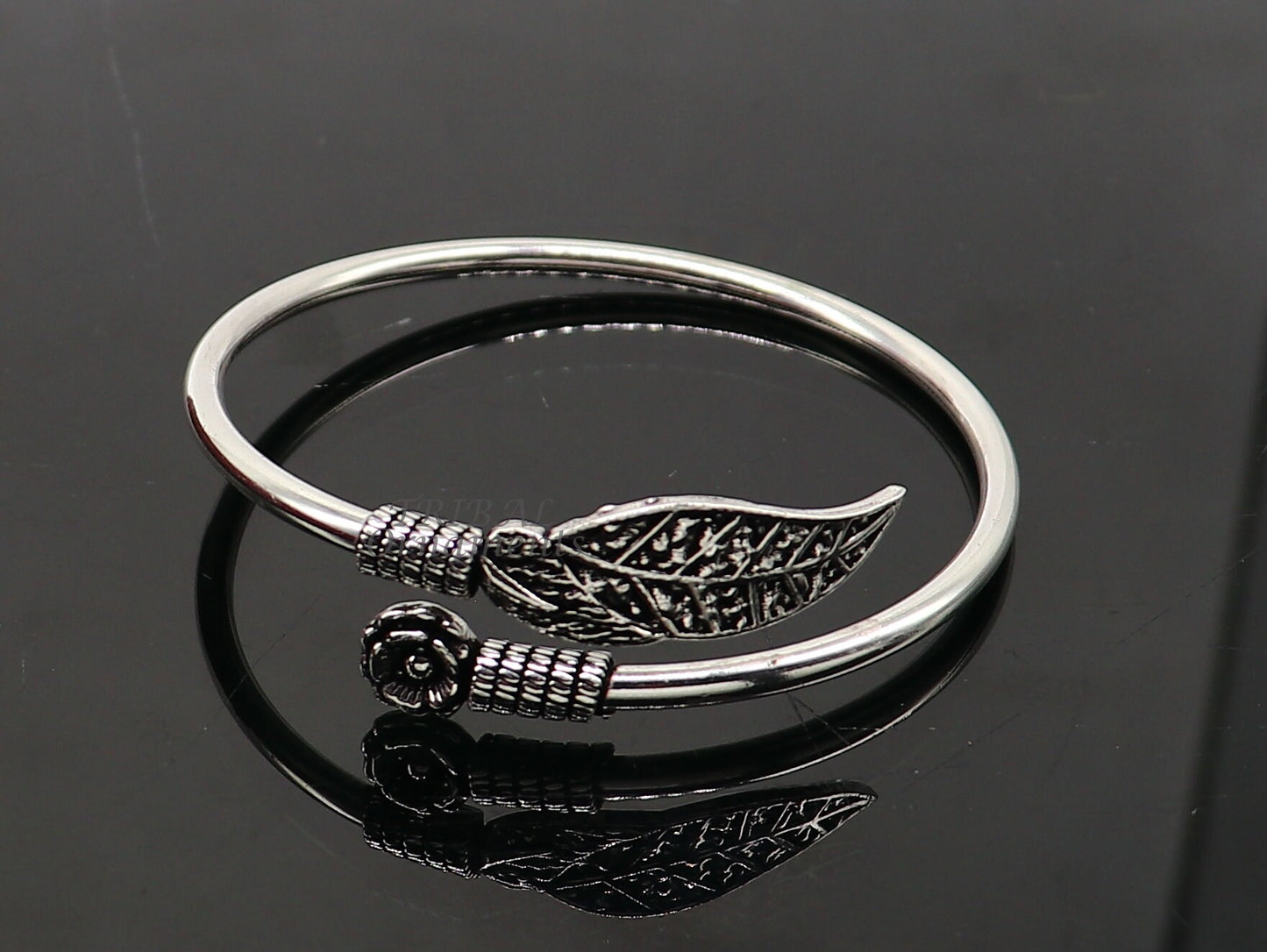 Flower and tree leaf style 925 sterling silver exclusive design handmade bangle bracelet kada for girl's women's silver jewelry nsk635 - TRIBAL ORNAMENTS