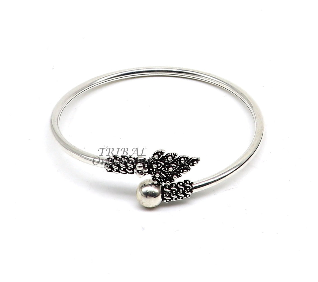 Peacock father design 925 sterling silver exclusive design handmade bangle bracelet kada for girl's women's silver jewelry nsk636 - TRIBAL ORNAMENTS