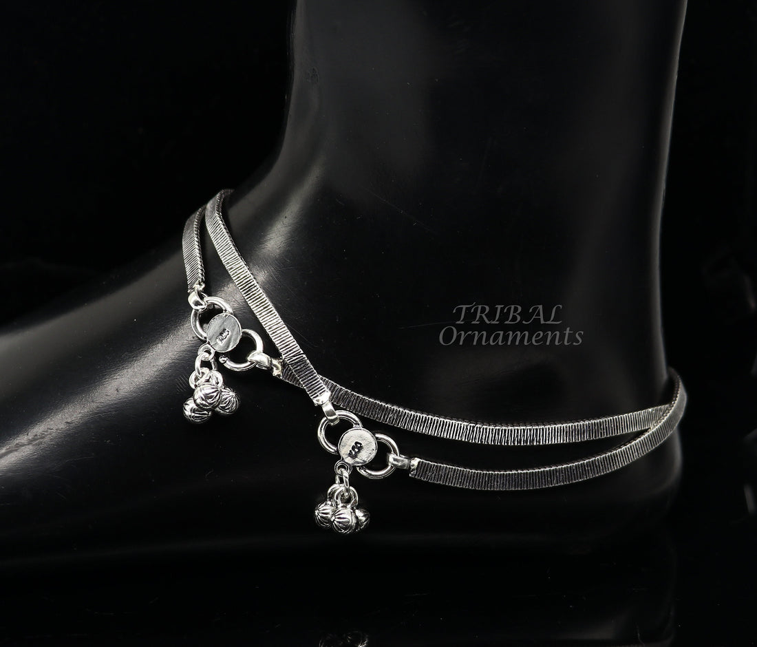 10.5" Vintage style flat snake chain anklet 925 sterling silver ankle bracelet, silver feet bracelet amazing belly dance jewelry ank531 - TRIBAL ORNAMENTS