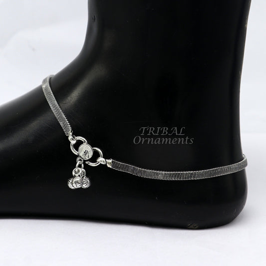 10.5" Vintage style flat snake chain anklet 925 sterling silver ankle bracelet, silver feet bracelet amazing belly dance jewelry ank531 - TRIBAL ORNAMENTS