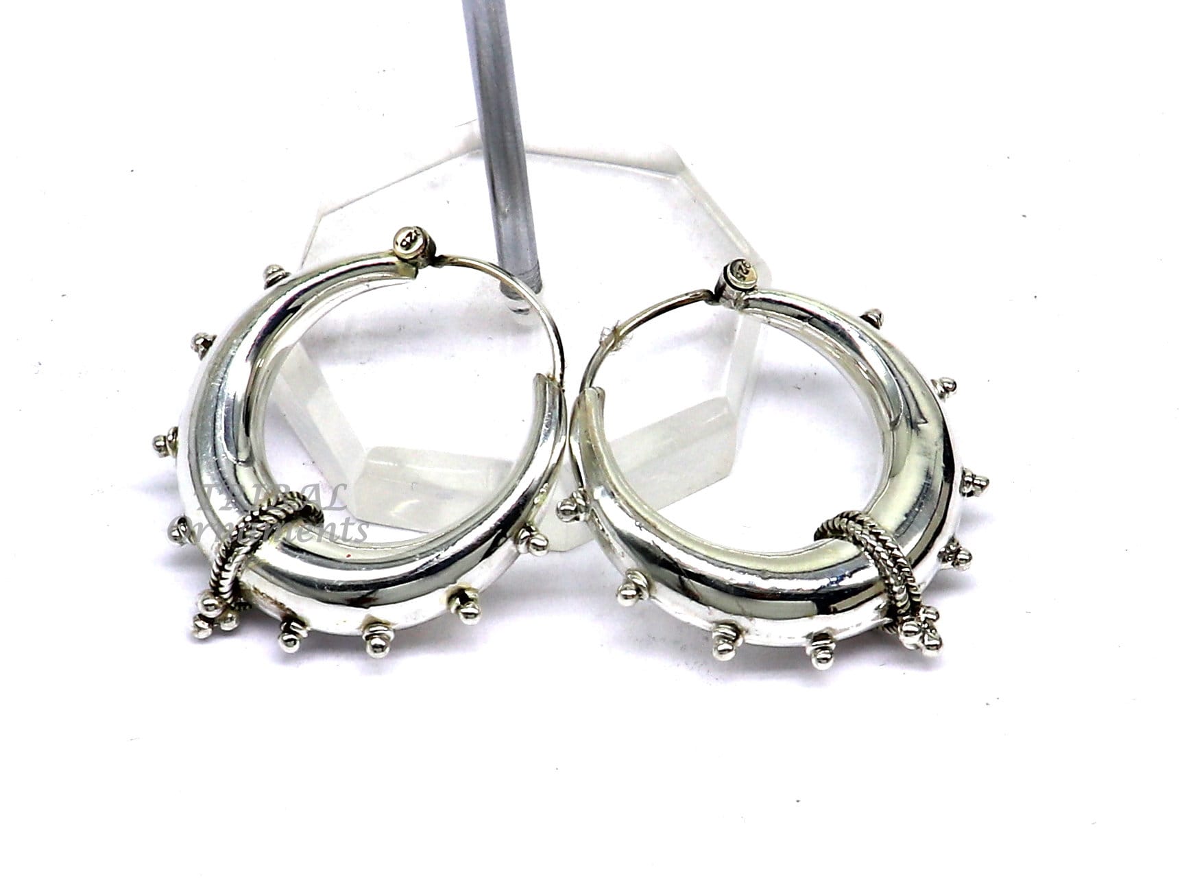 Handmade 925 sterling silver fabulous plain shining hoops earrings Bali unique style kundal unisex tribal belly dance jewelry s1118 - TRIBAL ORNAMENTS