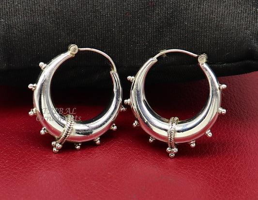 Handmade 925 sterling silver fabulous plain shining hoops earrings Bali unique style kundal unisex tribal belly dance jewelry s1118 - TRIBAL ORNAMENTS