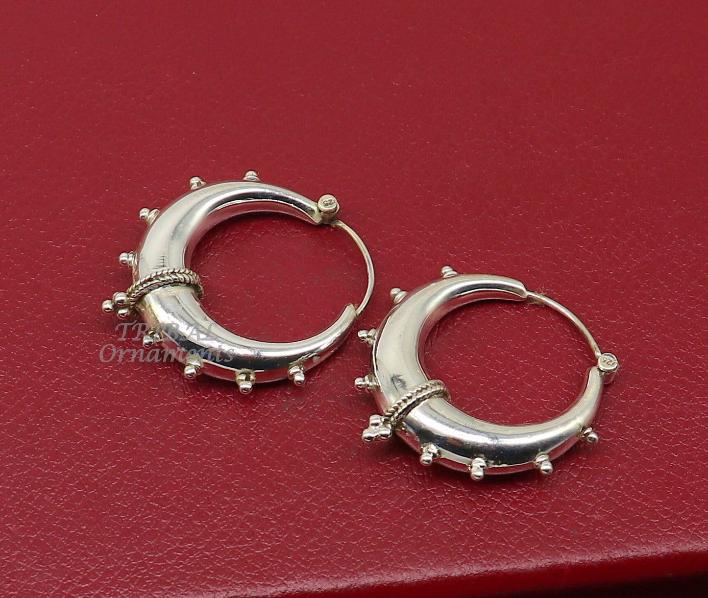 Handmade 925 sterling silver fabulous plain shining hoops earrings Bali unique style kundal unisex tribal belly dance jewelry s1118 - TRIBAL ORNAMENTS