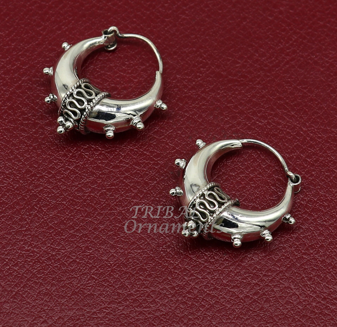 925 sterling silver handmade unique traditional cultural ethnic hoops earring bali for men's or girl's best dancing jewelry s1124 - TRIBAL ORNAMENTS