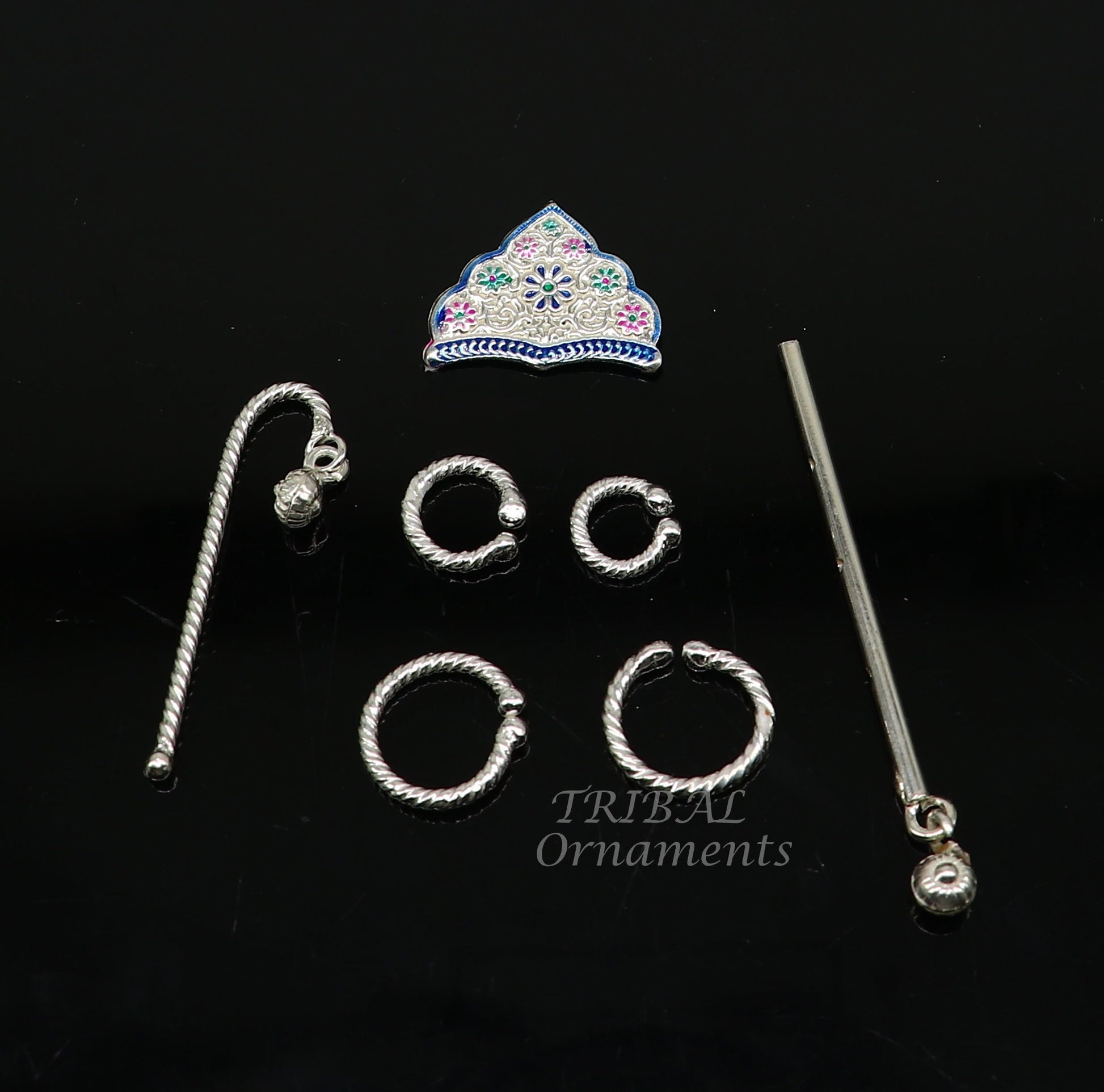 925 sterling silver handmade lord krishna laddu gopala jewelry set, bracelet, anklets, flute, mukut, best baby krishna jewlery su1006 - TRIBAL ORNAMENTS