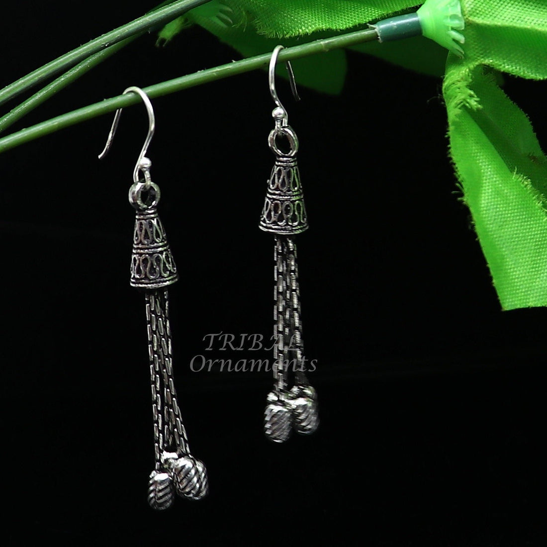 925 sterling silver handmade fabulous hoops earring with gorgeous hanging drops, customized large earring personalized gift s1141 - TRIBAL ORNAMENTS