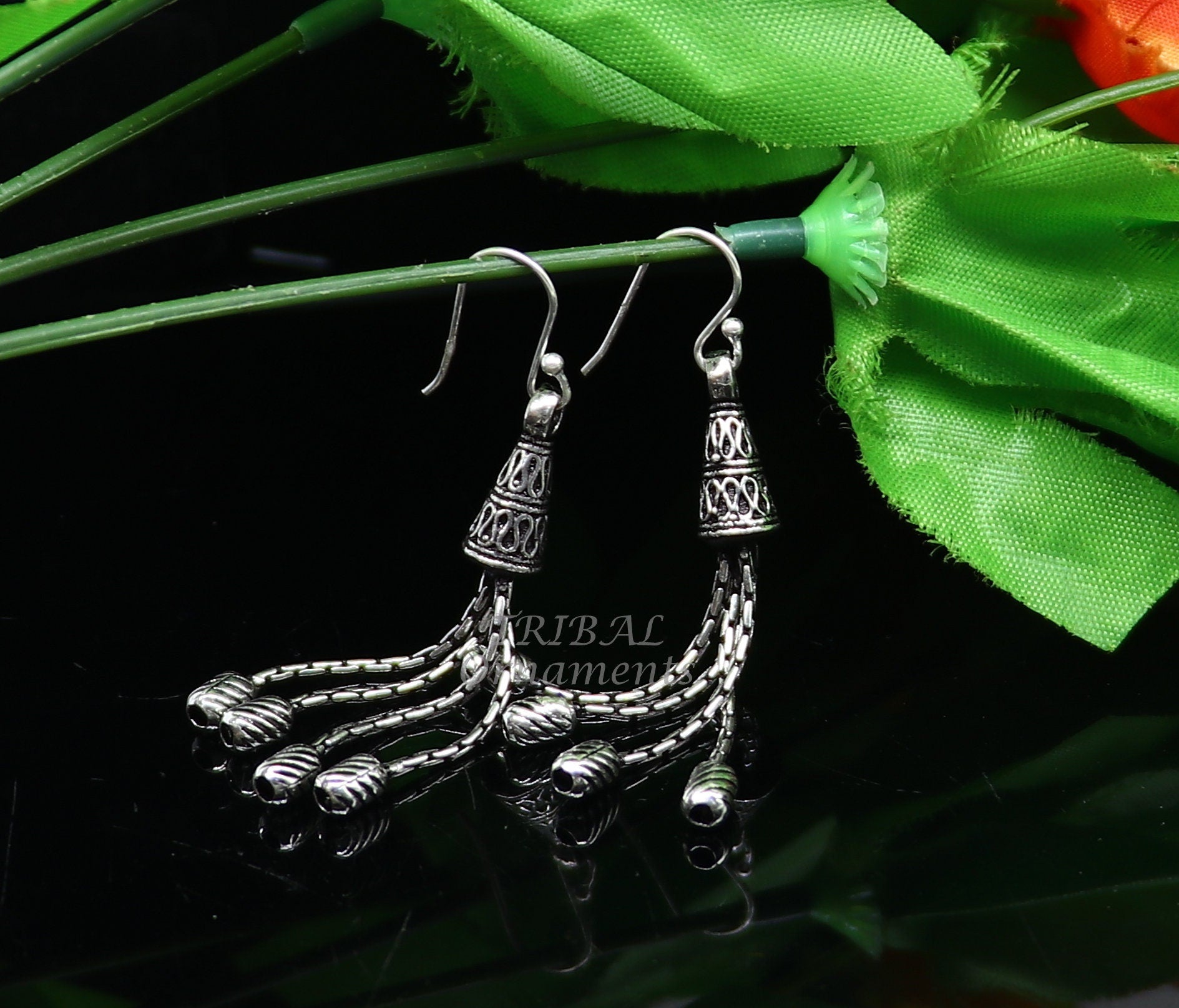925 sterling silver handmade fabulous hoops earring with gorgeous hanging drops, customized large earring personalized gift s1141 - TRIBAL ORNAMENTS