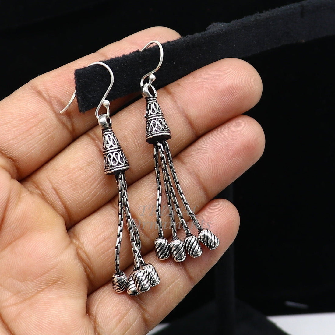 925 sterling silver handmade fabulous hoops earring with gorgeous hanging drops, customized large earring personalized gift s1141 - TRIBAL ORNAMENTS