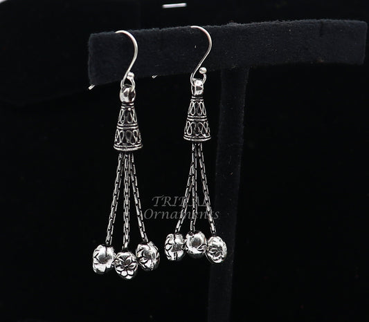 Exclusive 925 sterling silver handmade fabulous Drop dangling hoops earring, trendy stylish long earring personalized wedding gift s1144 - TRIBAL ORNAMENTS